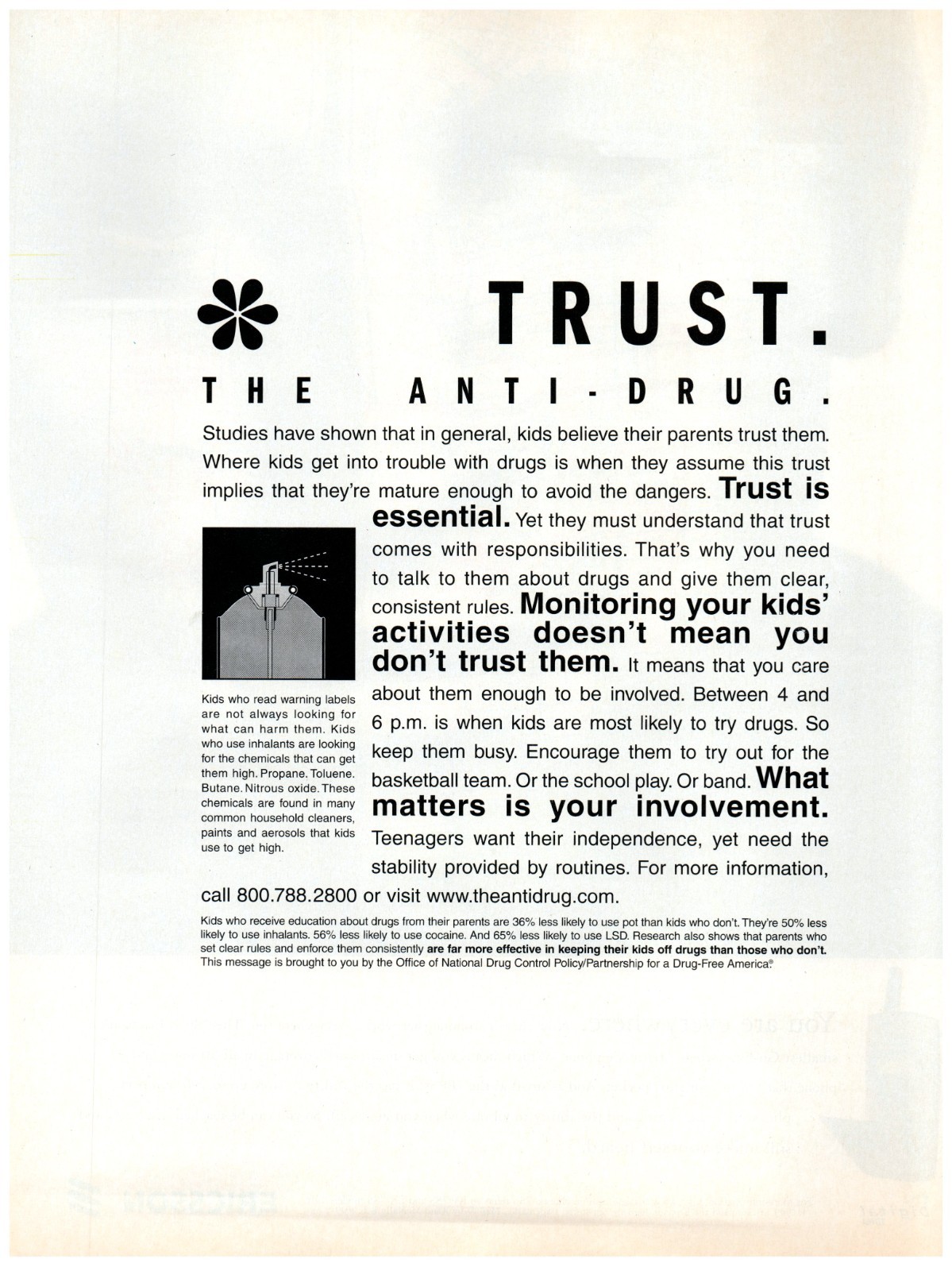 1999 PRINT AD, Trust The Anti-Drug Monitor Your Kids 90's Public Notice Ad