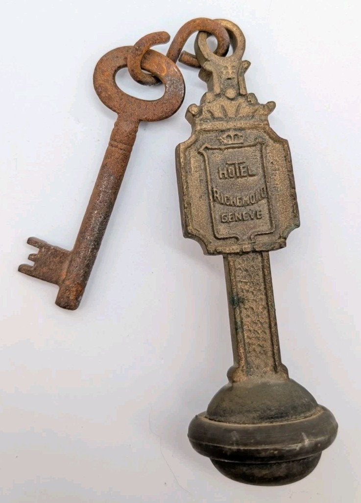 Hotel Key Richemond Geneve Switzerland Brass Skeleton Key & Fob Richmond Geneva