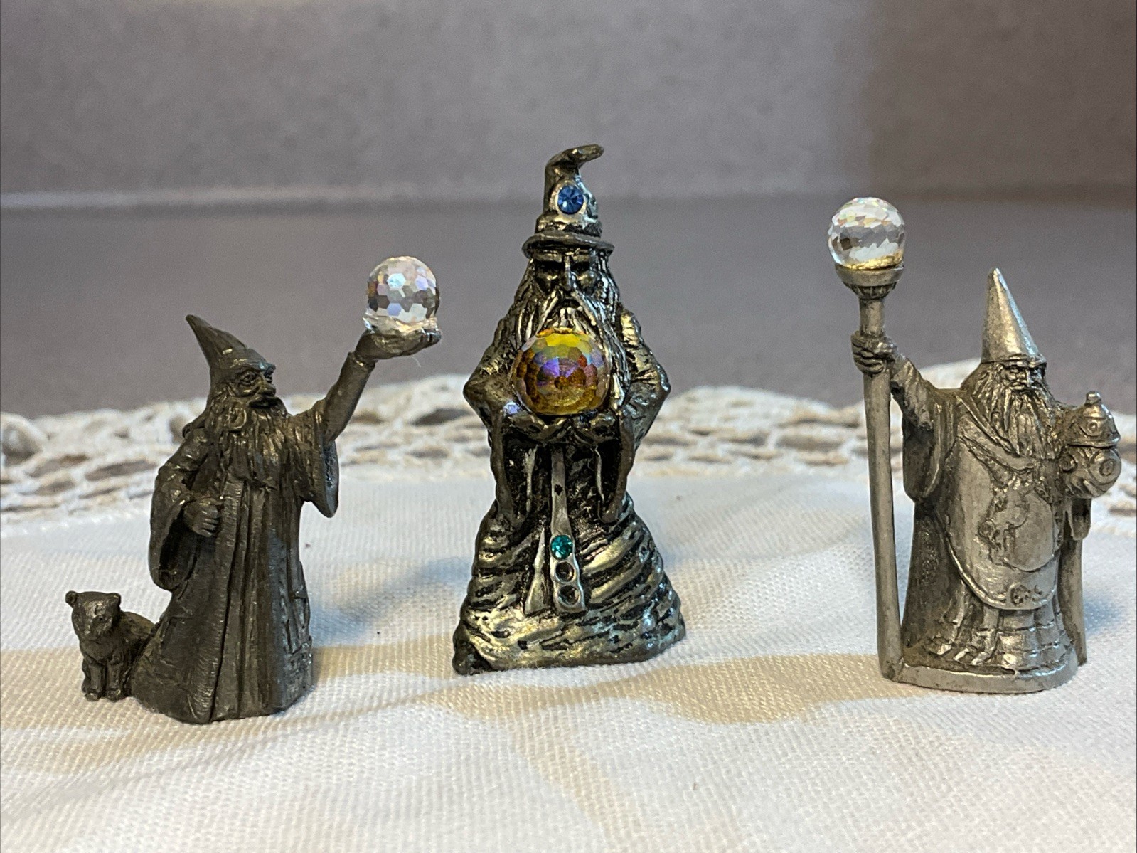 Vintage 1980’s Artist Ray Lamb Perth Pewter Wizards With Crystals, Signed