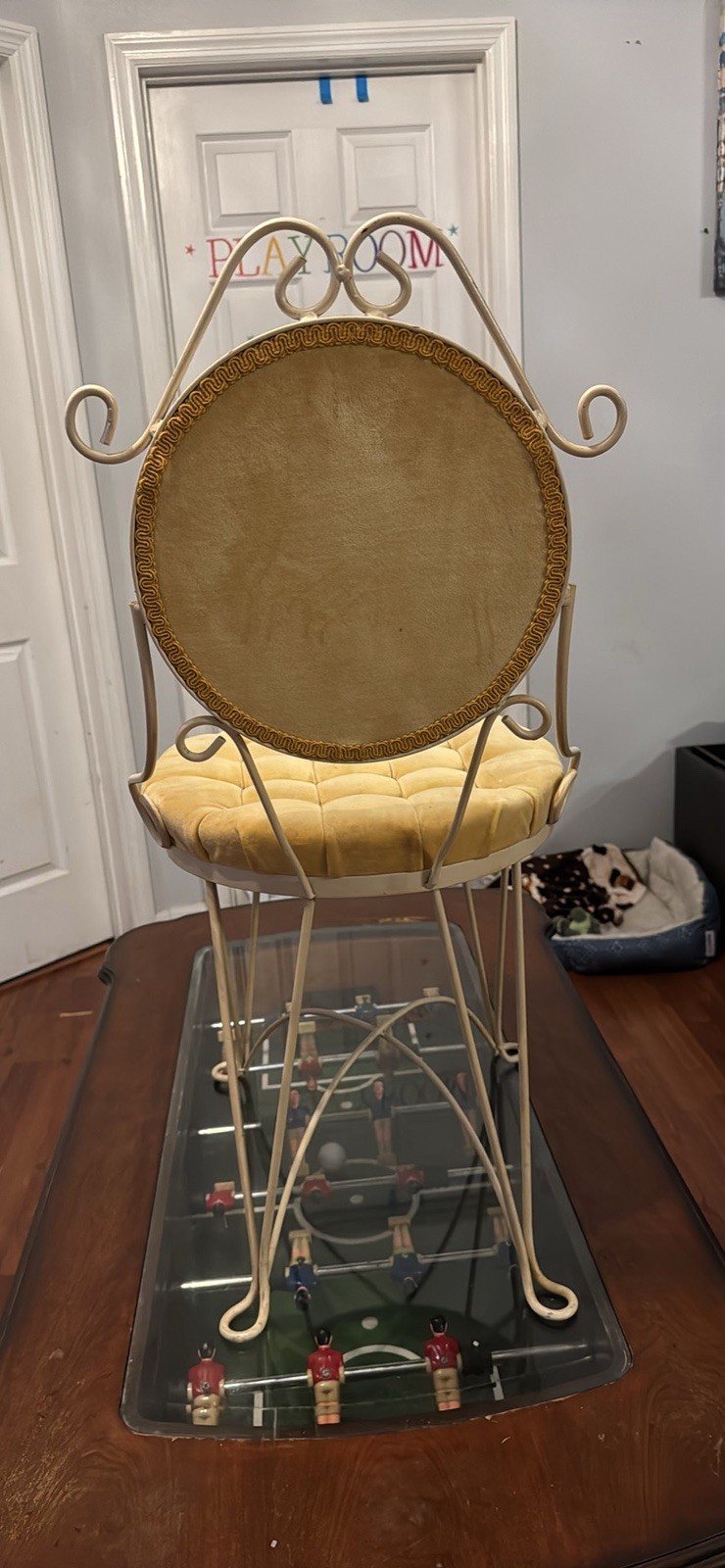 Vintage 1950s Yellow Upholstered Vanity Boudoir Chair By Teena Vintage 1950s Yellow Upholstered Vanity Boudoir Chair By Teena
