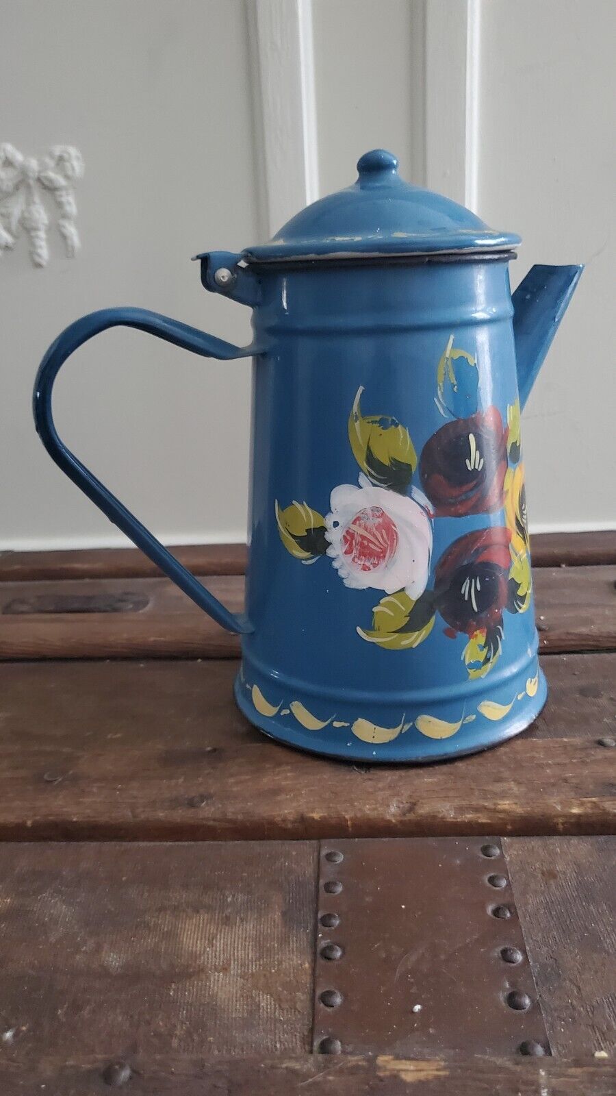 Antique Enamelware French Coffee Pot