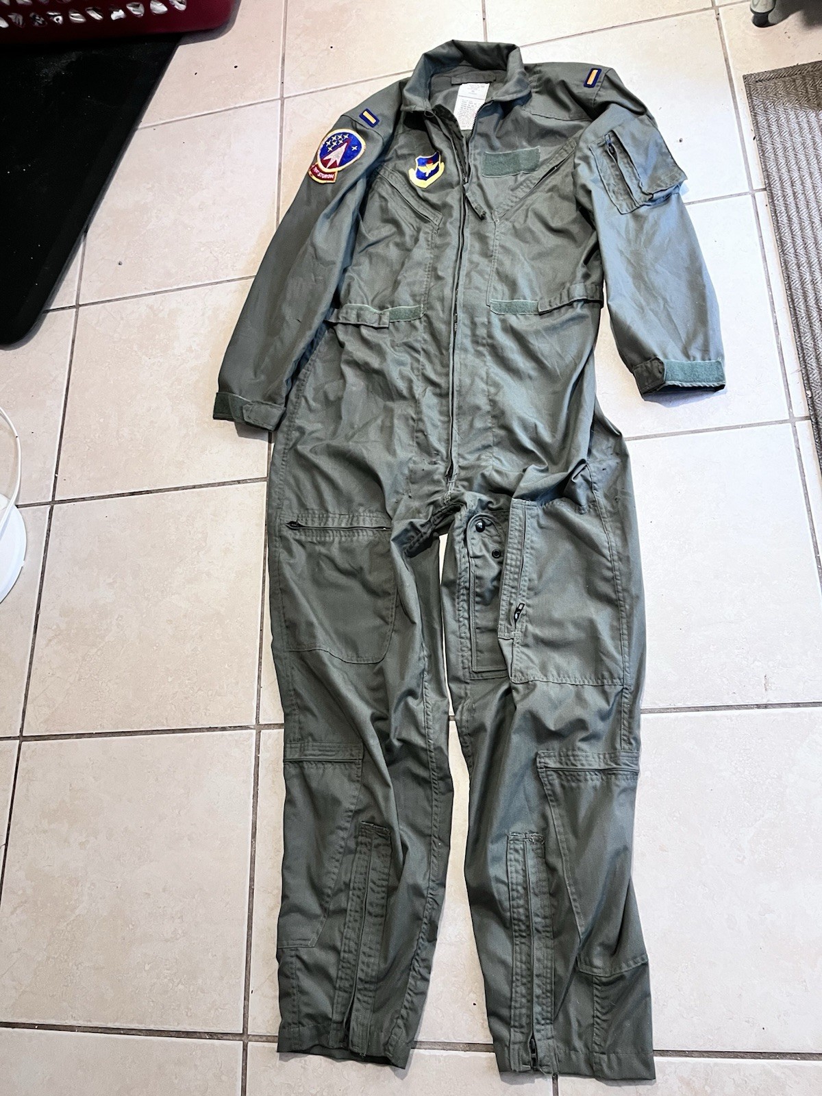 Vintage USAF CWU-27/P Flight Suit 44L Sage Green Aramid Coveralls Patches