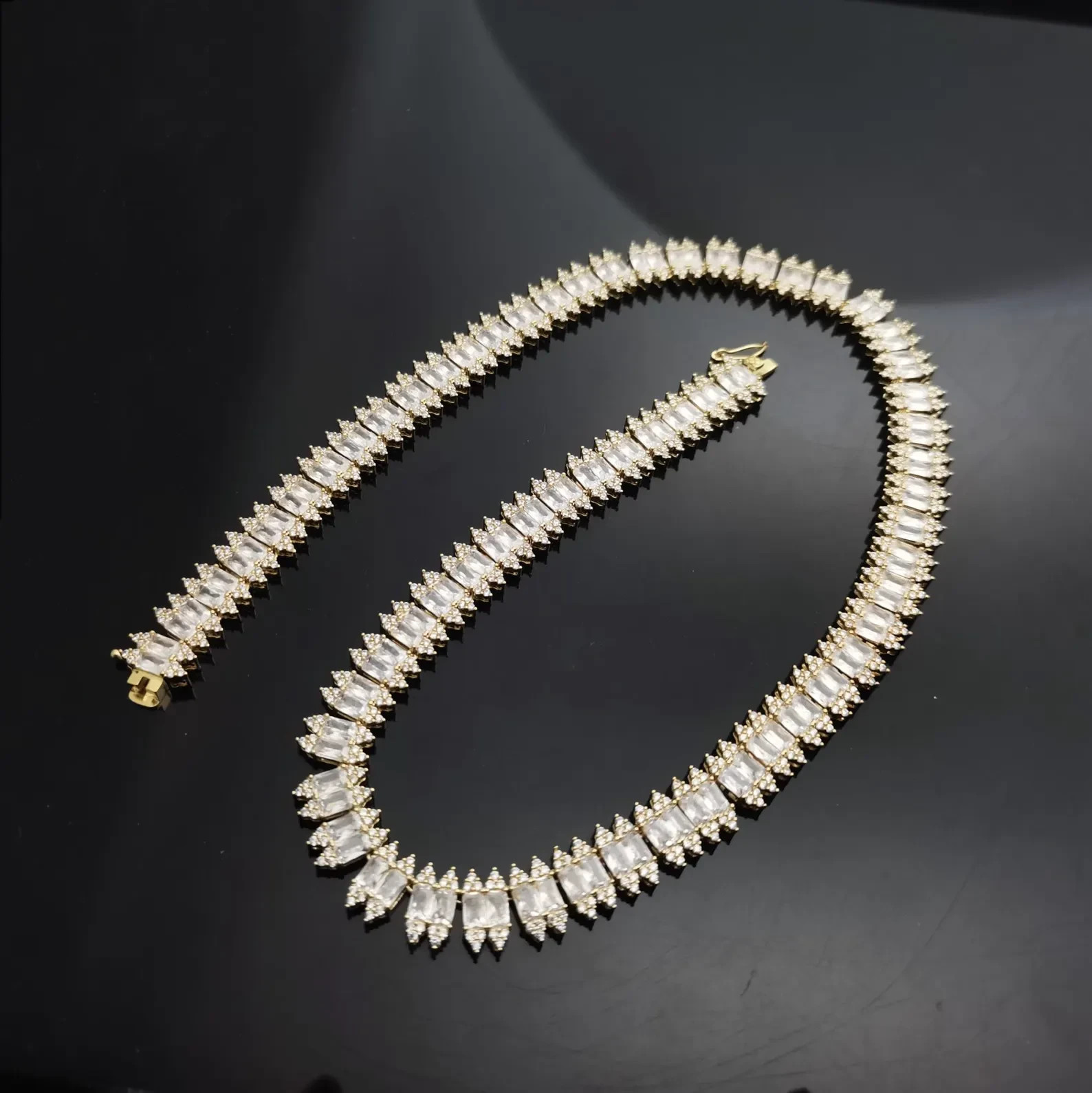 Baguette Diamond Double Layer Men's Choker Tennis Necklace 14K Yellow Gold Over