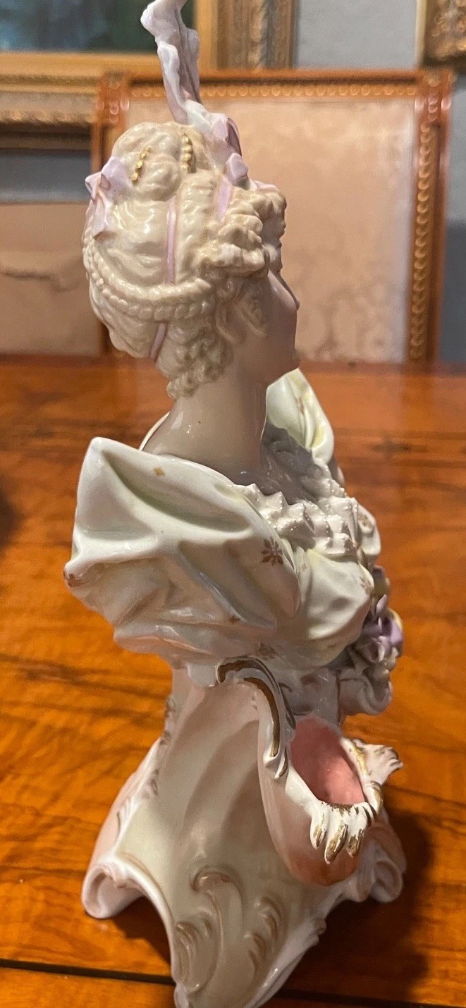 Art Nouveau figural bud orchid vase lady bust A & E Muller  1890-95 Rare 10”EX