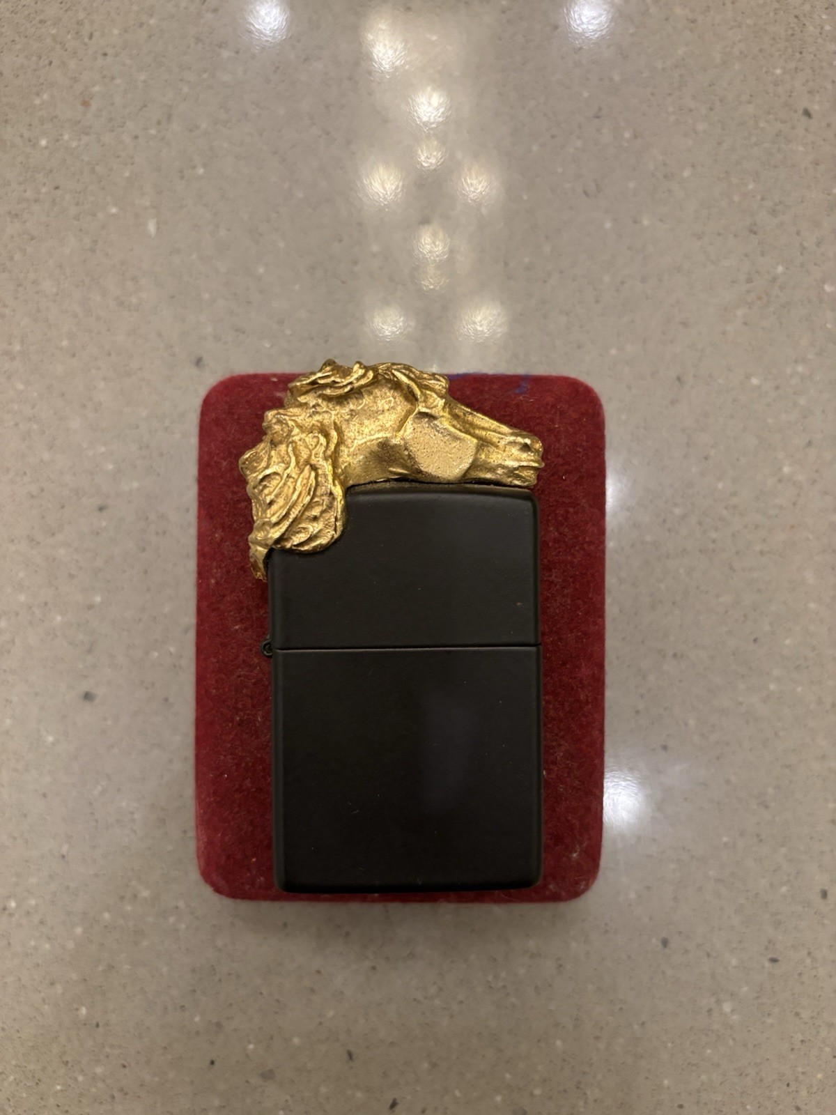 Vtg 1973 Zippo Sculpture Series Horse Head Emblem Black Matte Lighter with Box