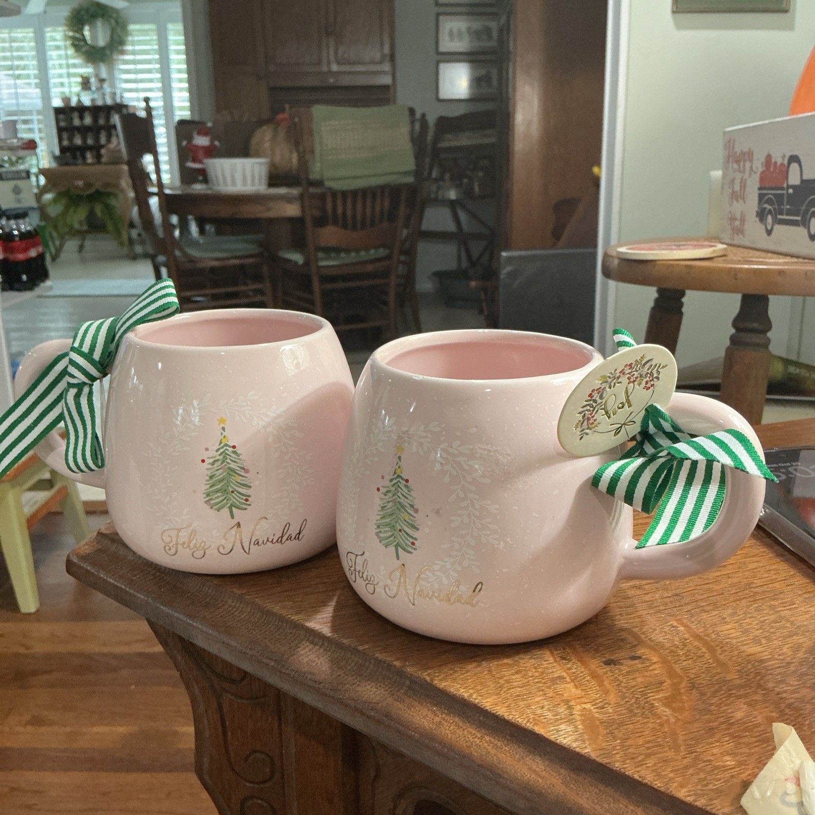 2 Pink Feliz Navidad Mugs
