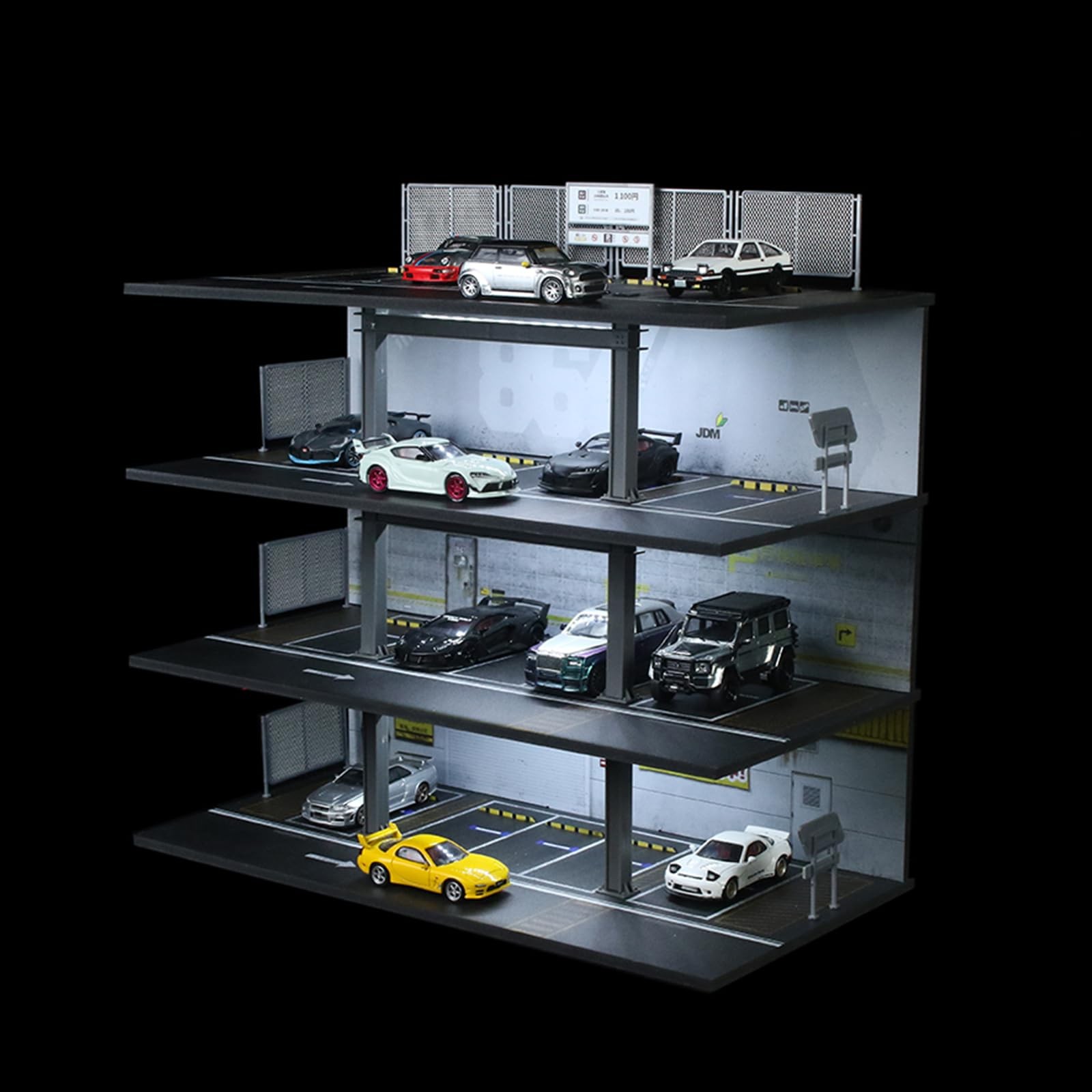 1/64 Scale Die-cast Car Display Case Organizer - Parking Diorama with LED Grey 1/64 Scale Die-cast Car Display Case Organizer - Parking Diorama with LED Grey