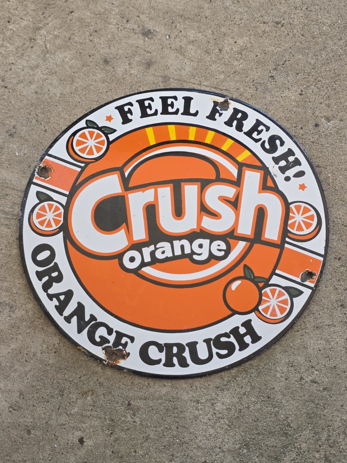 VINTAGE ORANGE CRUSH FEEL FRESH PORCELAIN GAS STATION SODA SIGN ,COKE 12