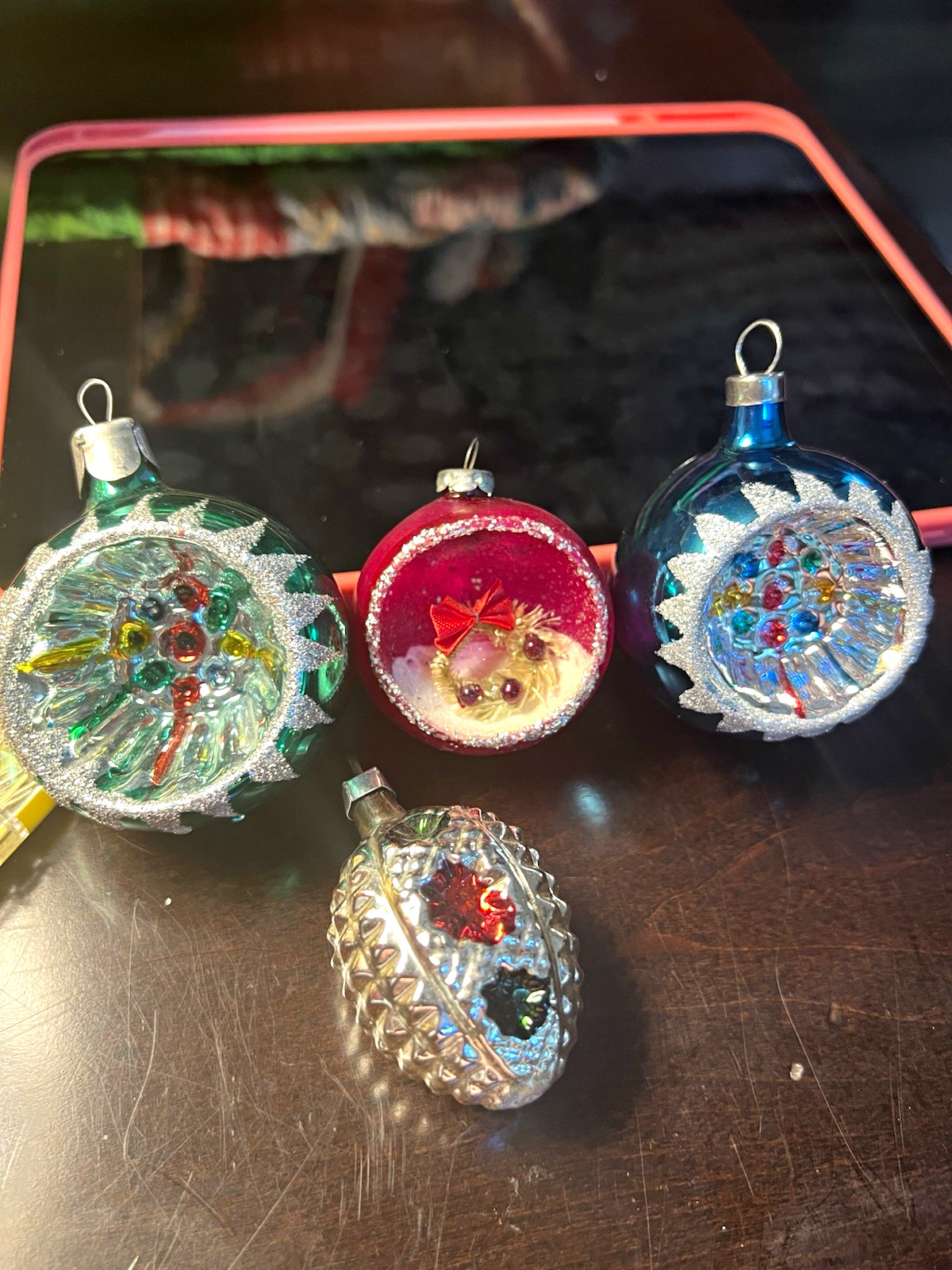 Antique Vintage Glass Indented Christmas Ornaments Set of 4 Glitter Germany Antique Vintage Glass Indented Christmas Ornaments Set of 4 Glitter Germany