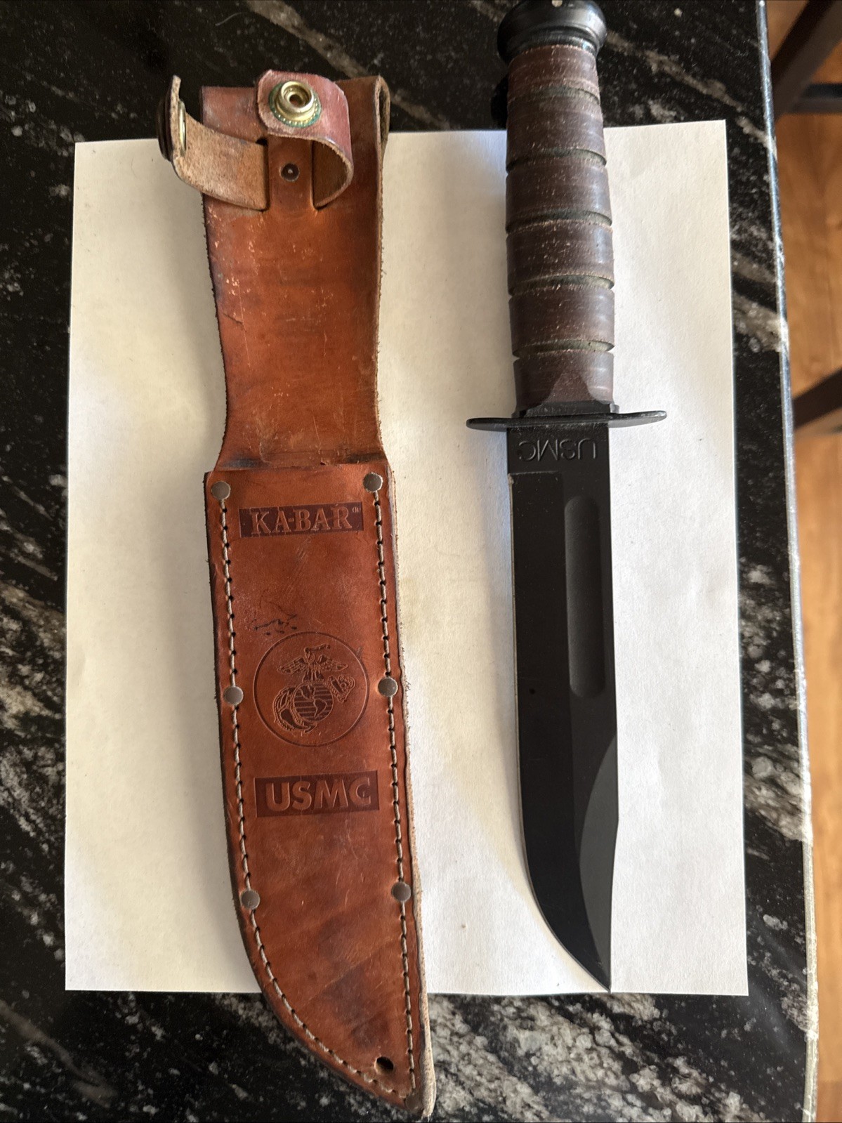 KA-BAR USMC KABAR 7” Fixed Blade Knife w/ Leather Sheath Olean, NY