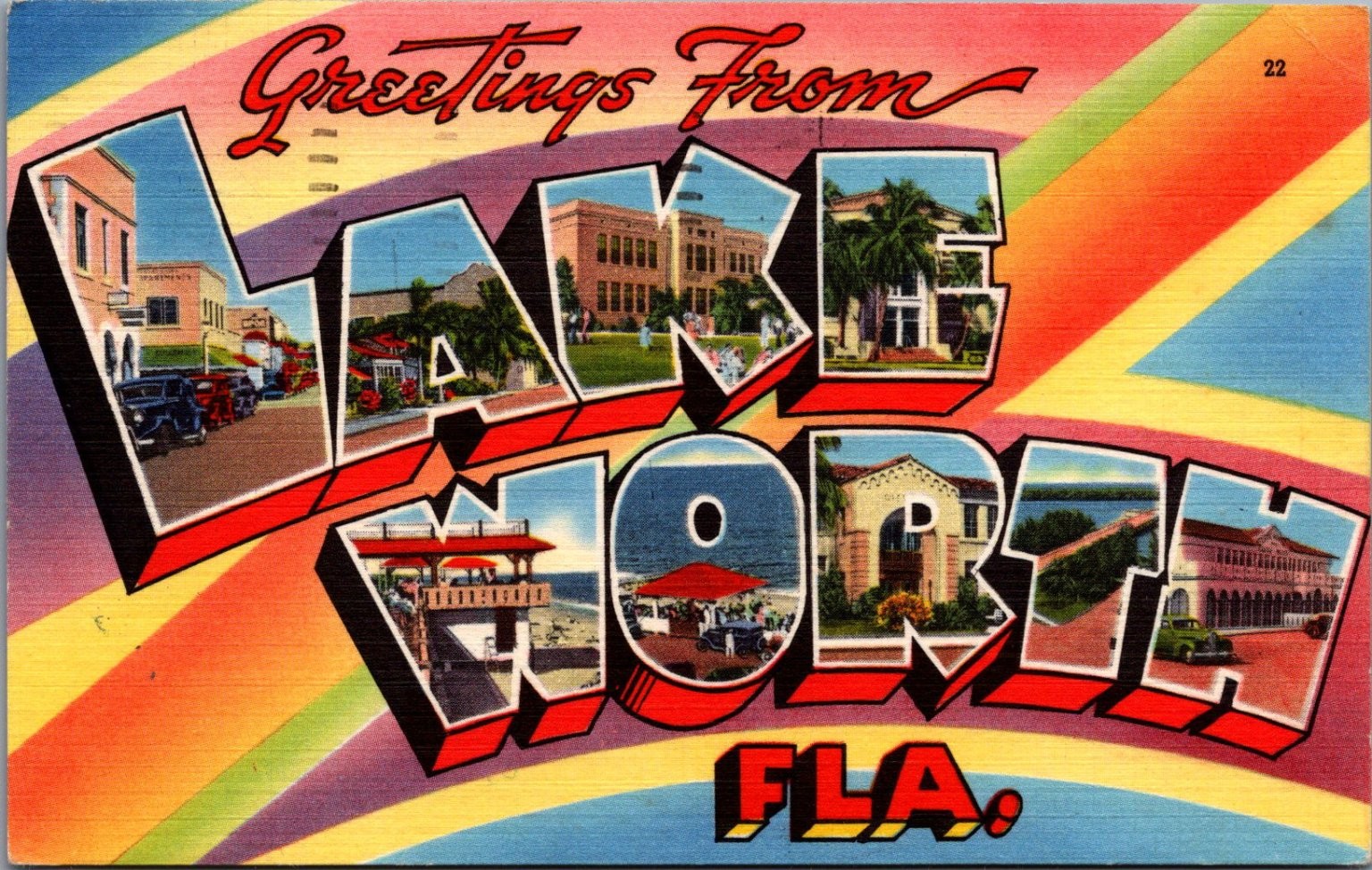 Greetings From Lake Worth Florida Large Letter Linen Postcard 1964 Posted Greetings From Lake Worth Florida Large Letter Linen Postcard 1964 Posted