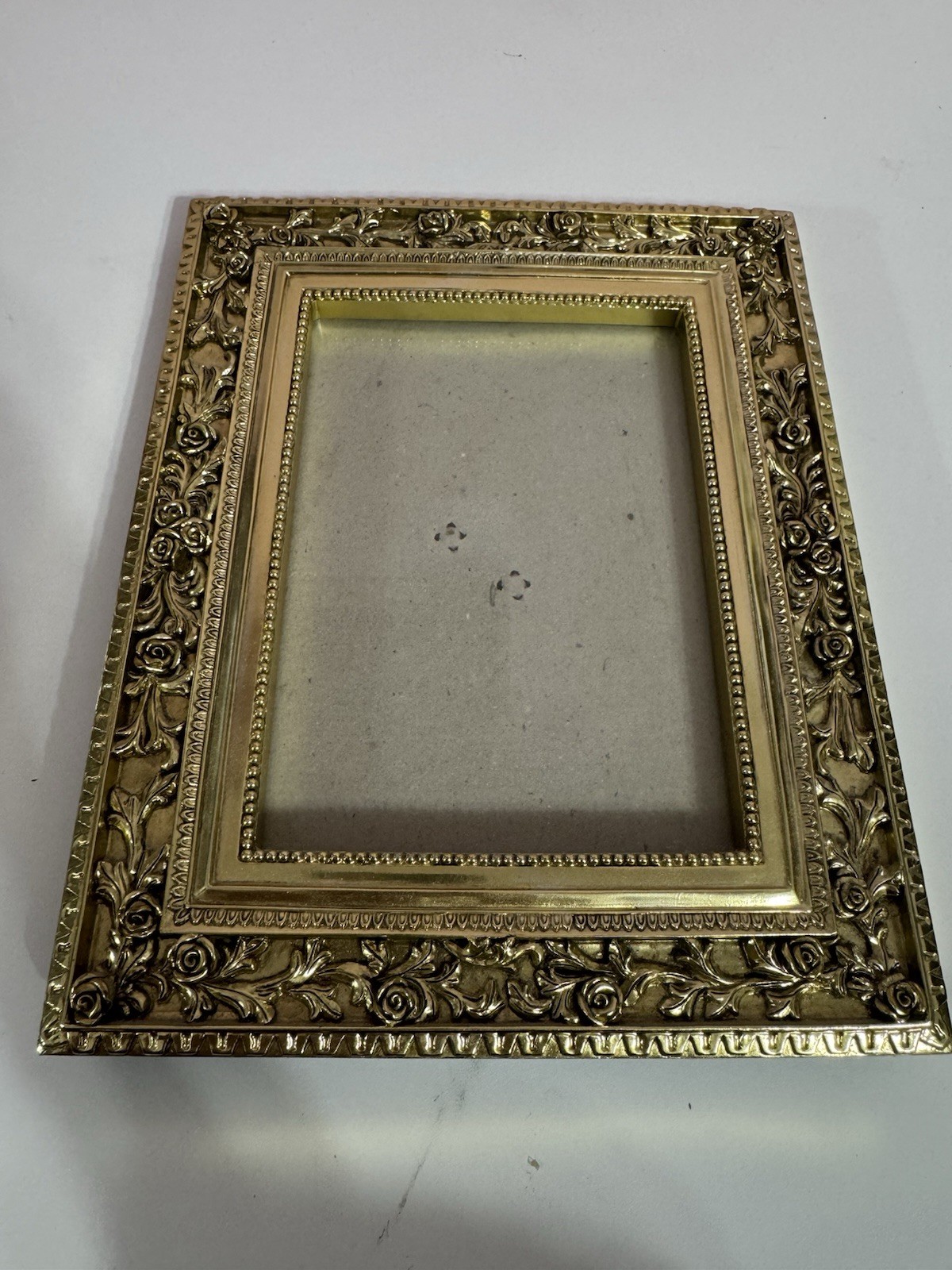 Ornate Gold Tone Picture Frame Raised Rose Floral Design Victorian Style Decor
