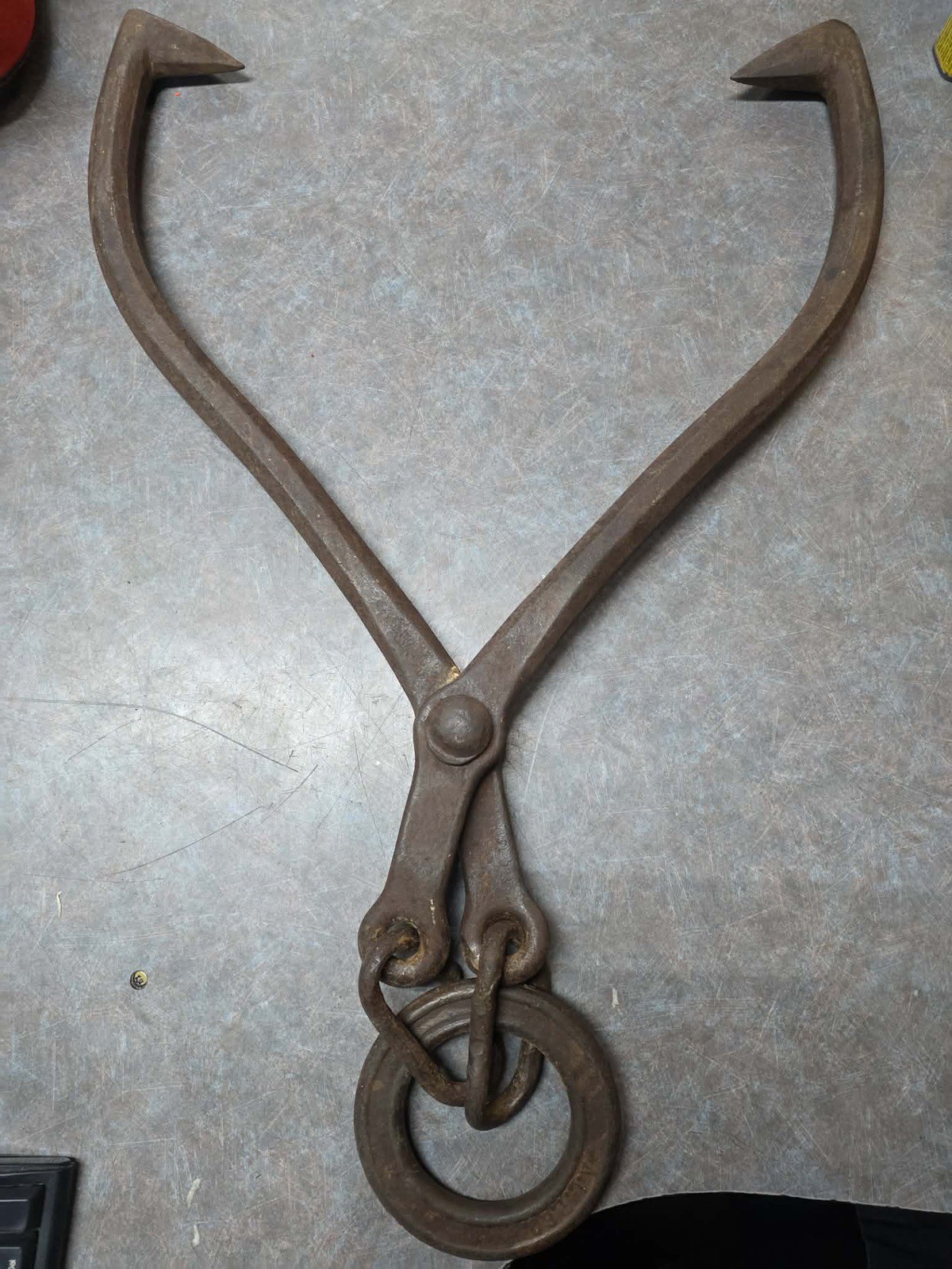 Large VINTAGE STEEL LOGGER LOG TONGS METAL HOOK  A.l.t.c.o.
