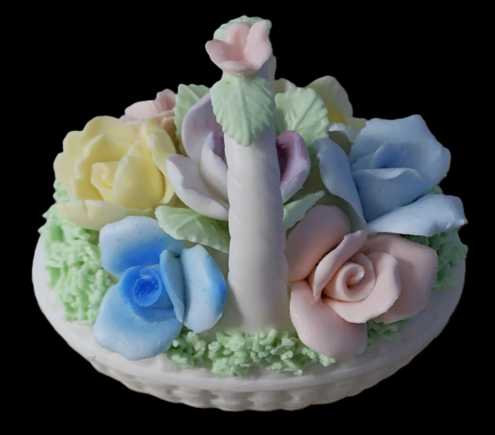 Spring Flower Basket Trinket Box Lenwile Ardalt Verithin Porcelain 1960\'s Vtg