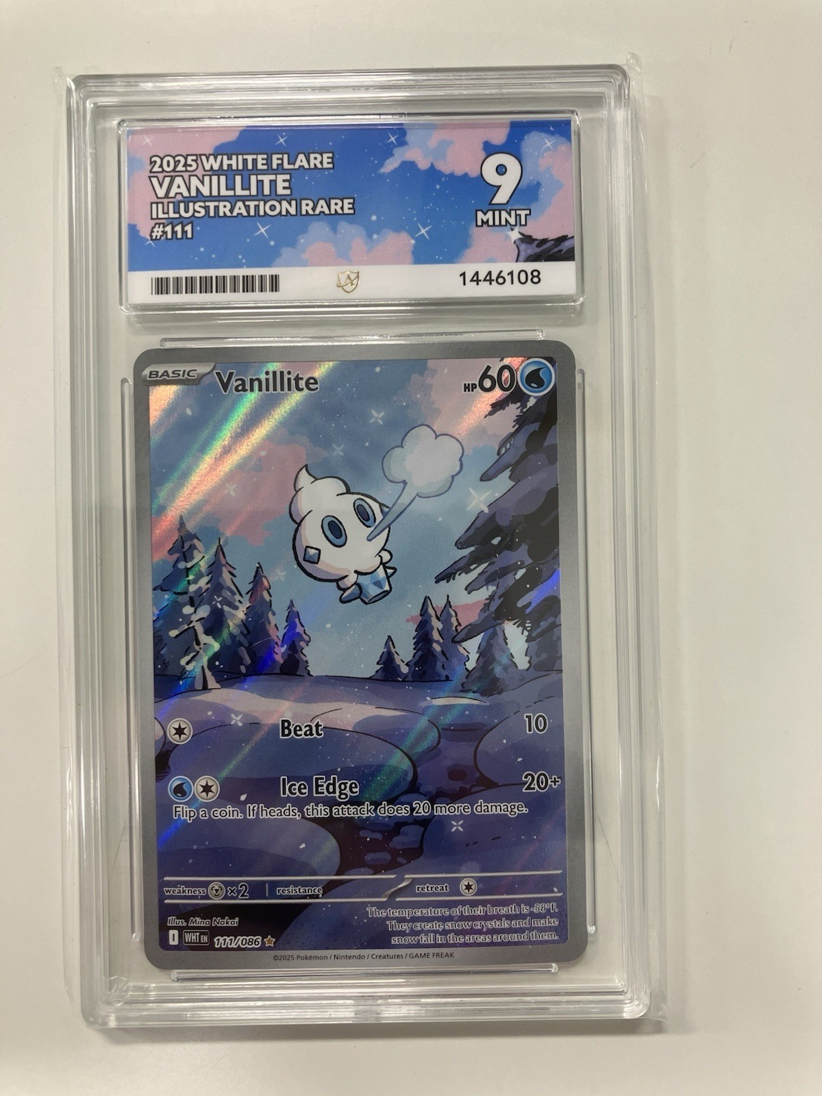 Pokemon-Vanillite 111/086-ACE 9 Graded-White Flare-illustration Rare-2025