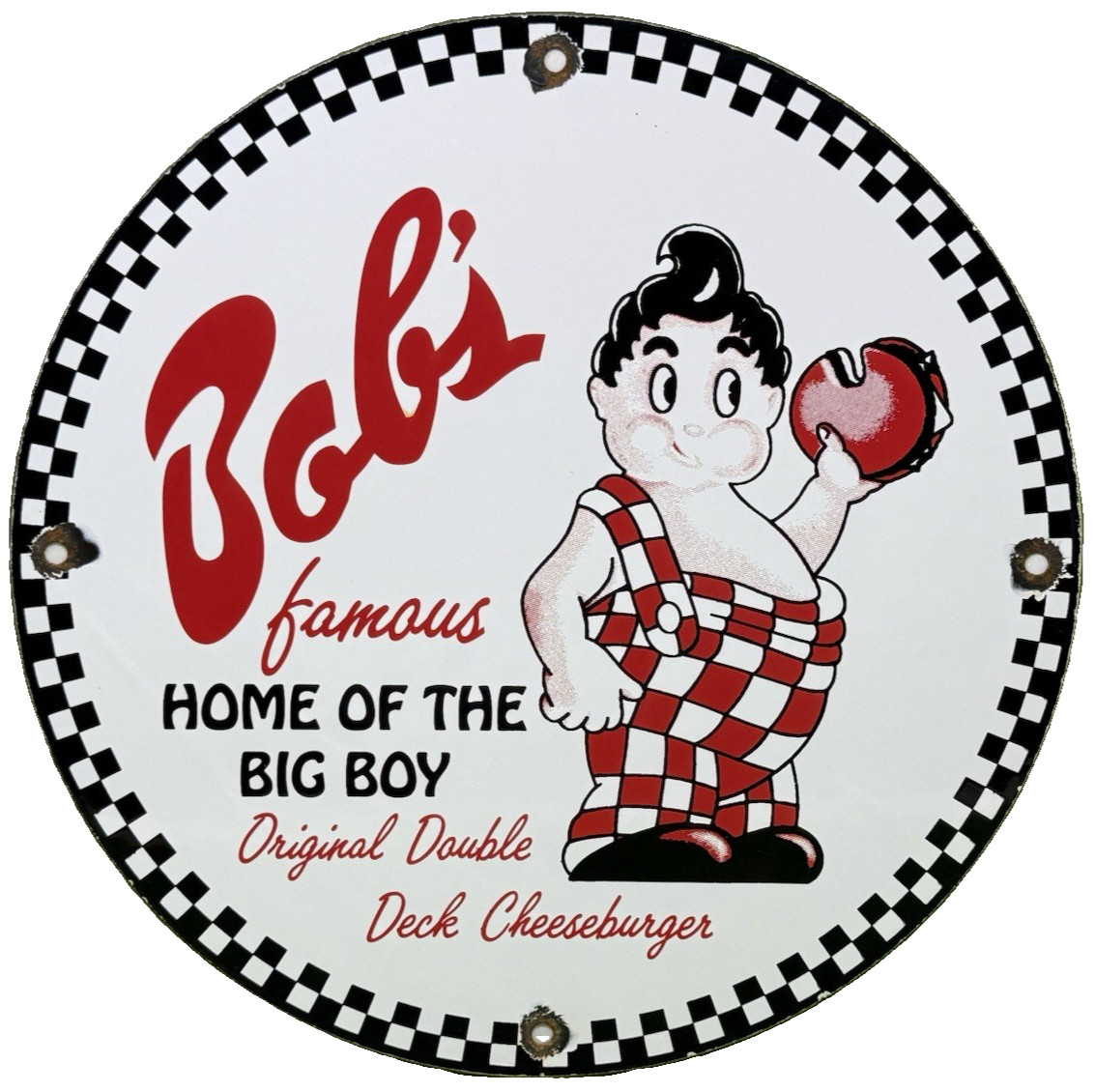 VINTAGE BOB'S BIG BOY PORCELAIN SIGN DOUBLE DECK CHEESEBURGER DINER RESTAURANT