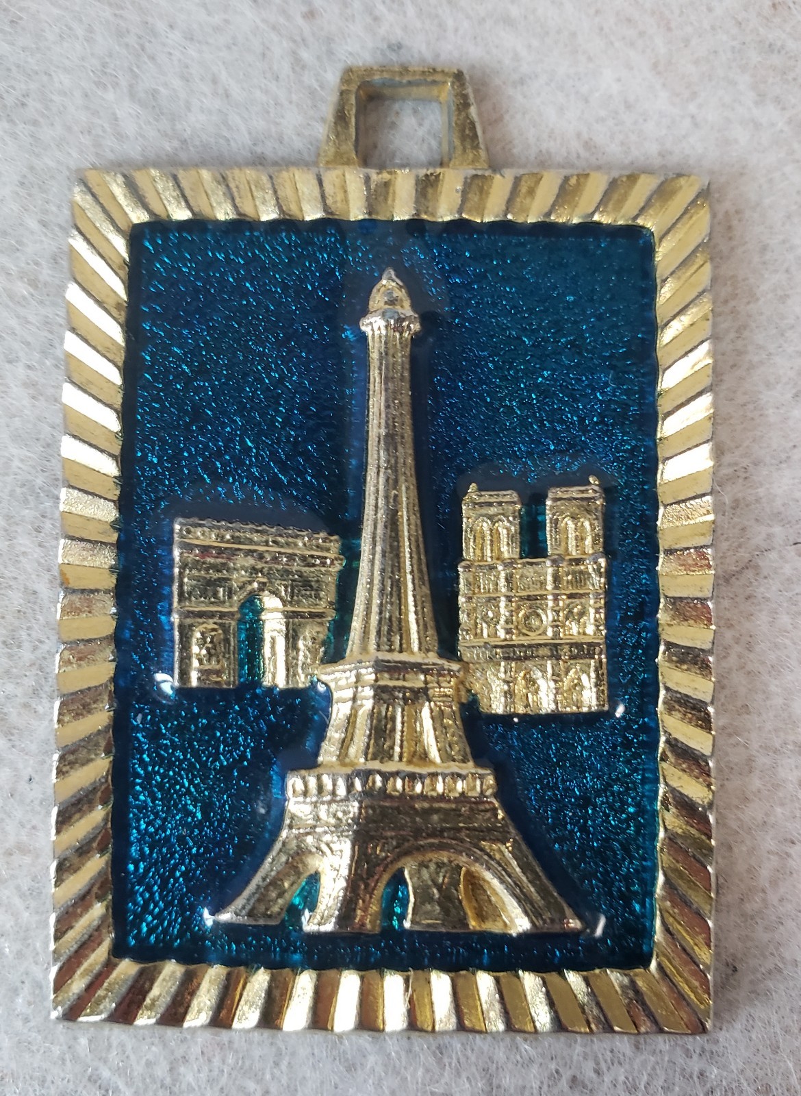 Vintage Enamel Sparkle Paris Keychain  Eiffel Mirel-Paris Gold Tone