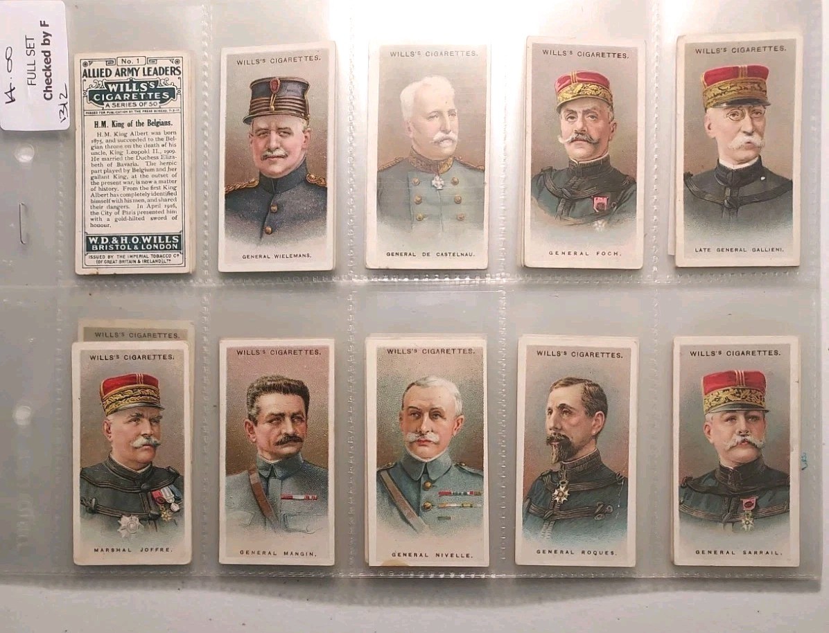 1917 Wills\'s Allied Army Leaders Full Set of 50 Cards VG-EX