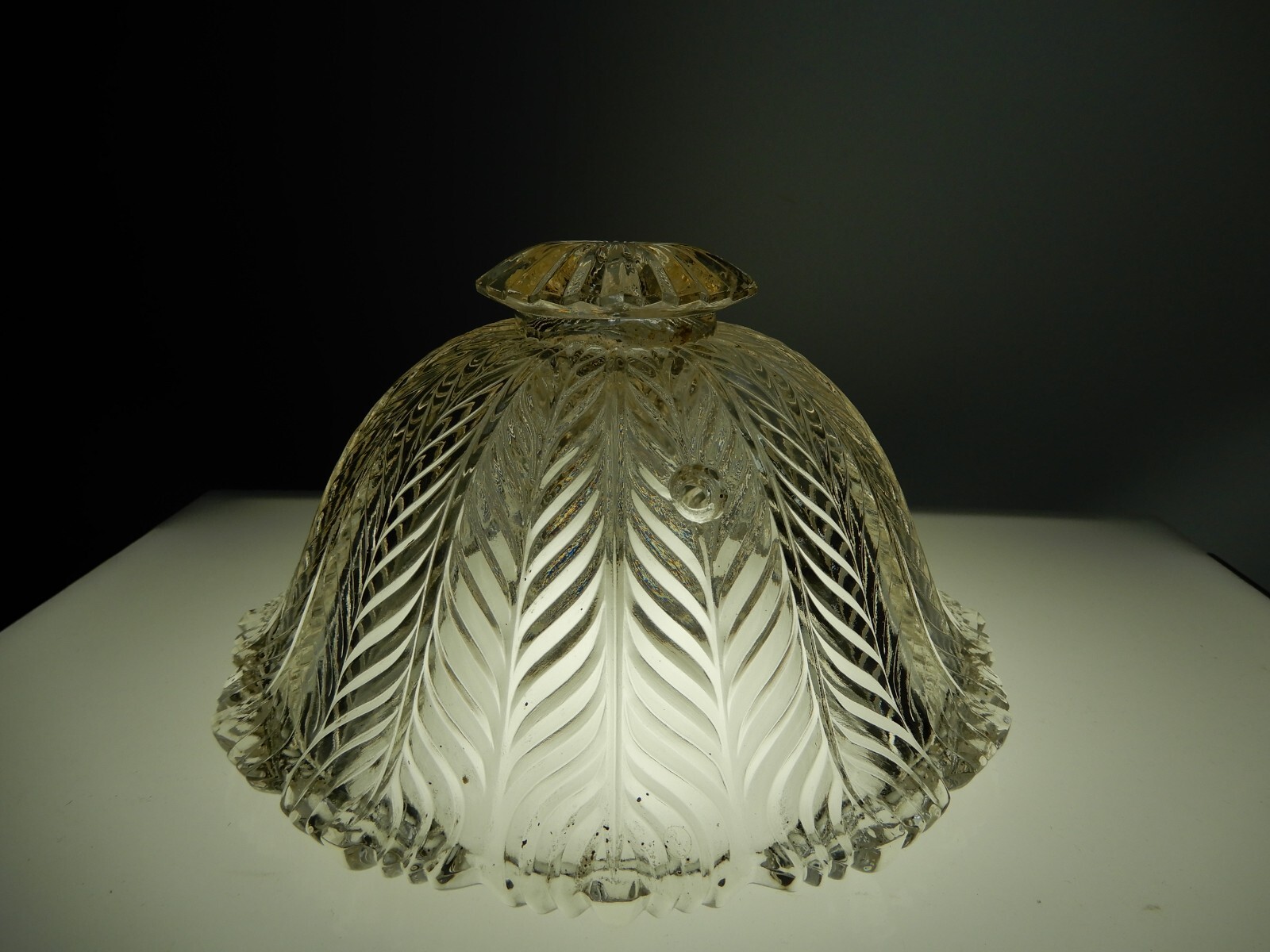 Vintage Clear Embossed Leaf Pattern Glass 3 Chain Ceiling Light Shade