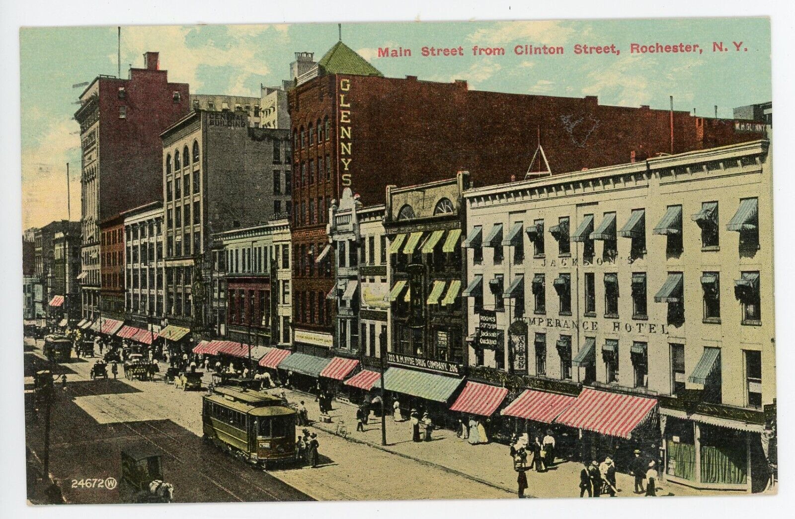Antique Postcard Rochester, NY Main Street from Clinton St Posted 1911