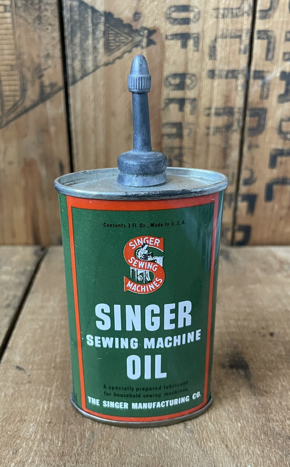 Vintage 3 Floz Singer Sewing Machine Lube Oil Oiler Tin Can