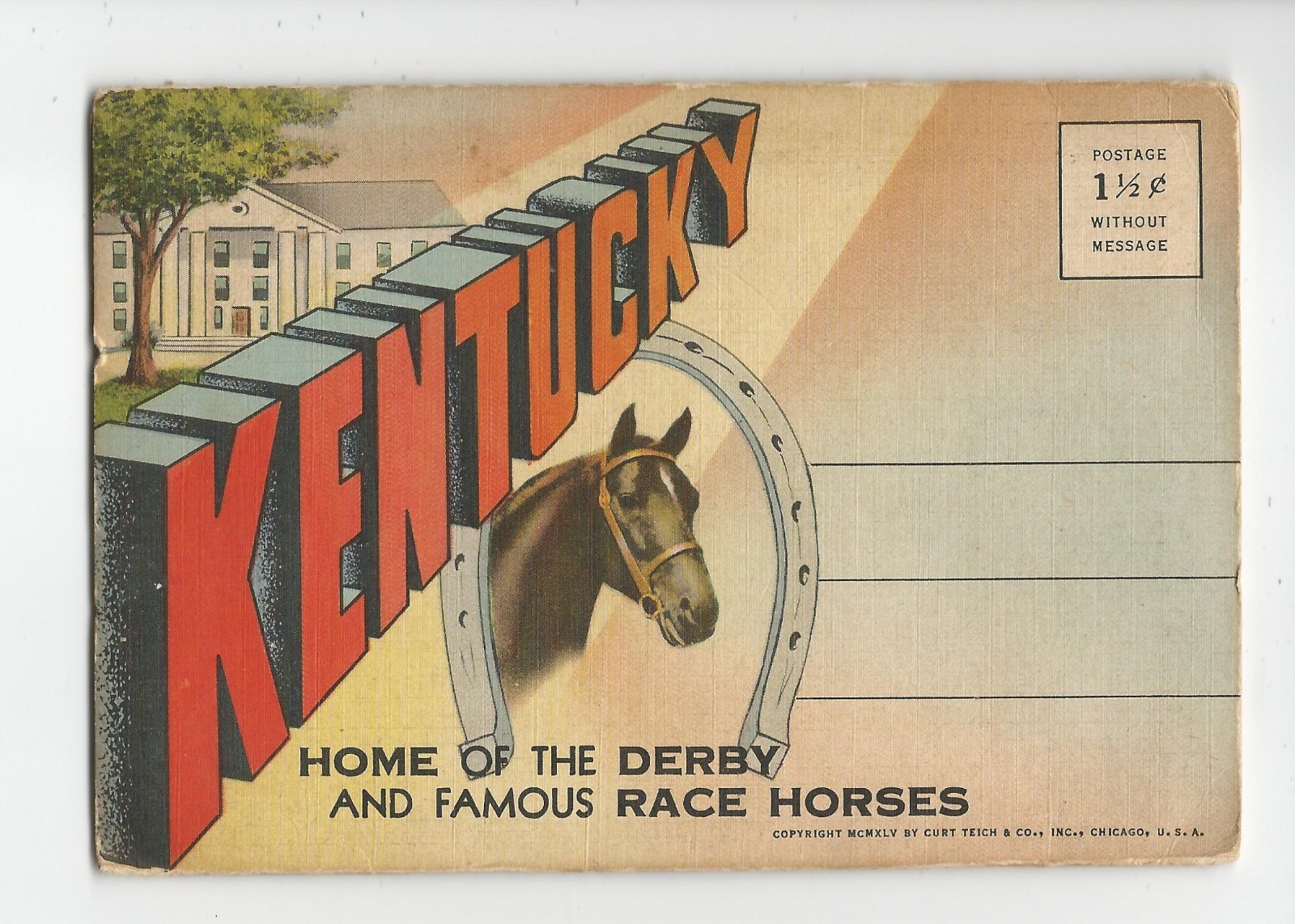 Postcard Folder: Kentucky, Home of the Derby & Famous Race Horses; farms map Postcard Folder: Kentucky, Home of the Derby & Famous Race Horses; farms map