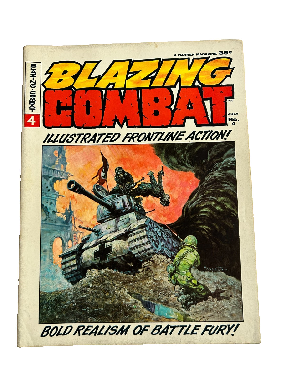 BLAZING COMBAT #4 - WARREN MAG 1966 -  FRANK FRAZETTA COVER - FN/VF - LOW PRINT