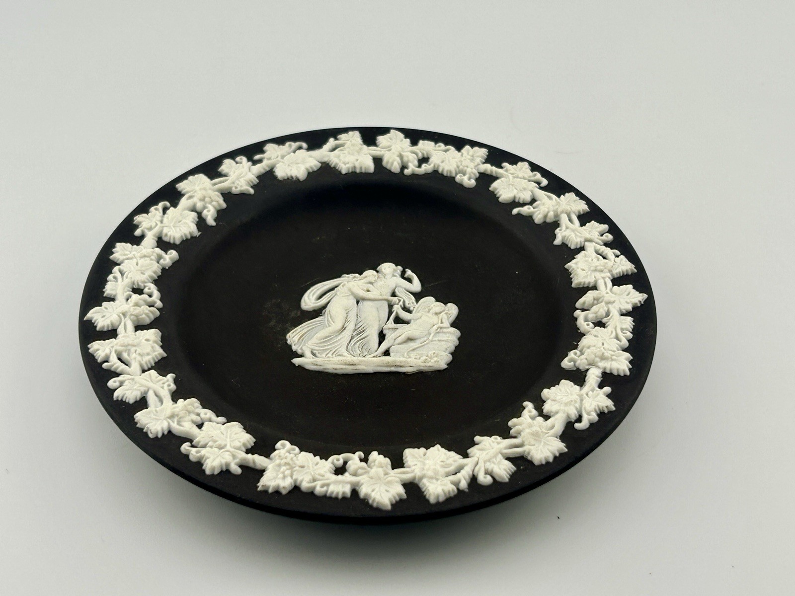 Antique 1920s Wedgwood Black Basalt Jasperware Plate England Signed By Potter RH