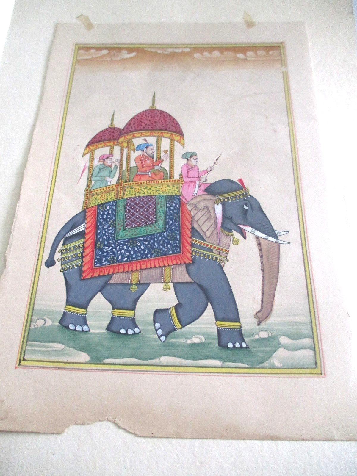 ANTIQUE MINIATURE PAINTING OF KINGS PROCESSION ON ELEPHANT 1900\'S