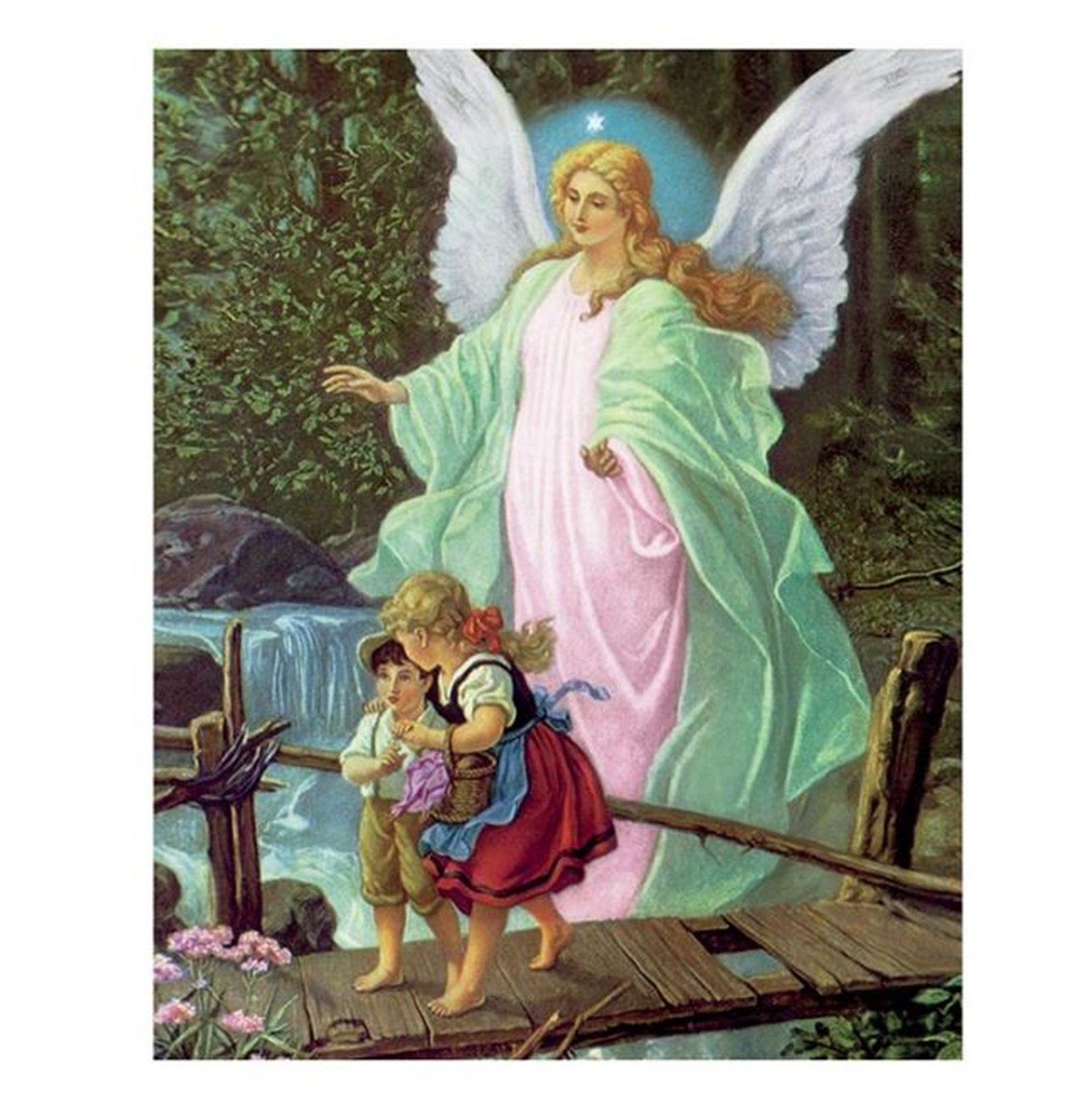 Guardian Angel w/ Children on Bridge Religious Picture Ready for Framing Guardian Angel w/ Children on Bridge Religious Picture Ready for Framing
