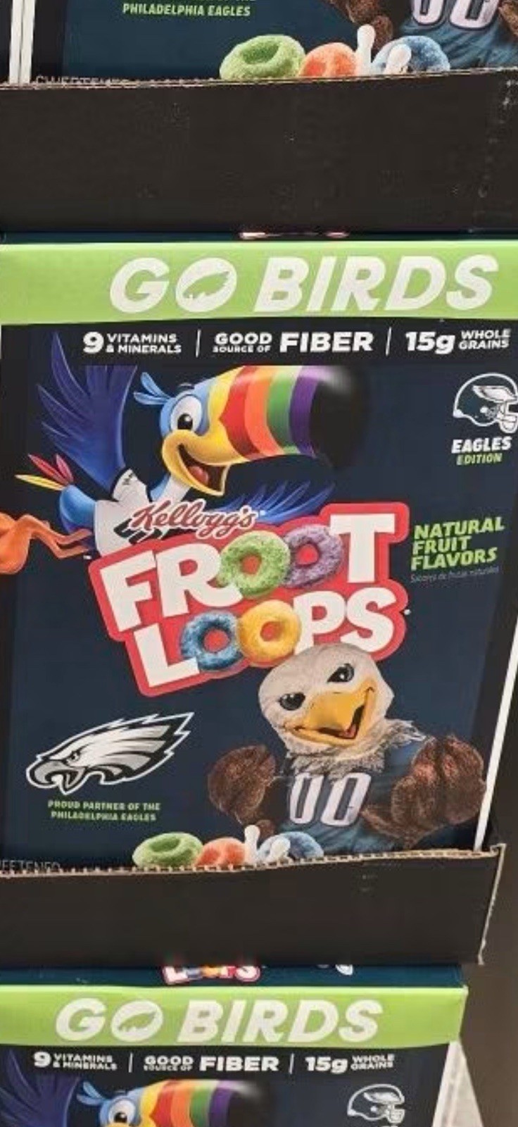 Philadelphia Eagles GO BIRDS Front Loops Cereal Box Limited Edition
