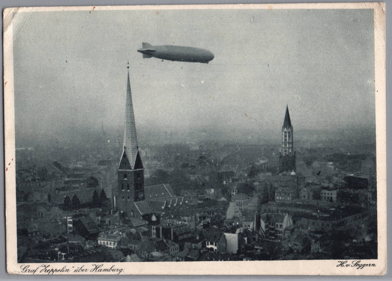 1935 LZ 127 Graf Zeppelin Airship over Hamburg Posted Picture Postcard