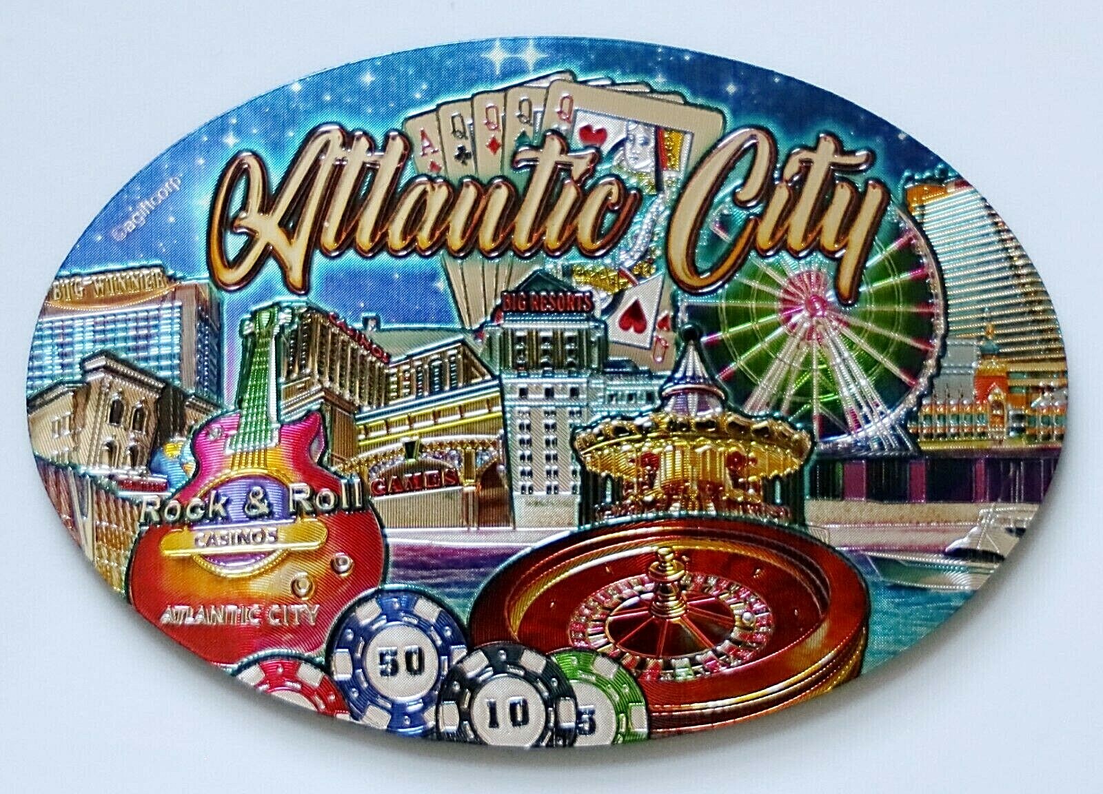 Atlantic City New Jersey Skyline Oval Foil Magnet 3.75\