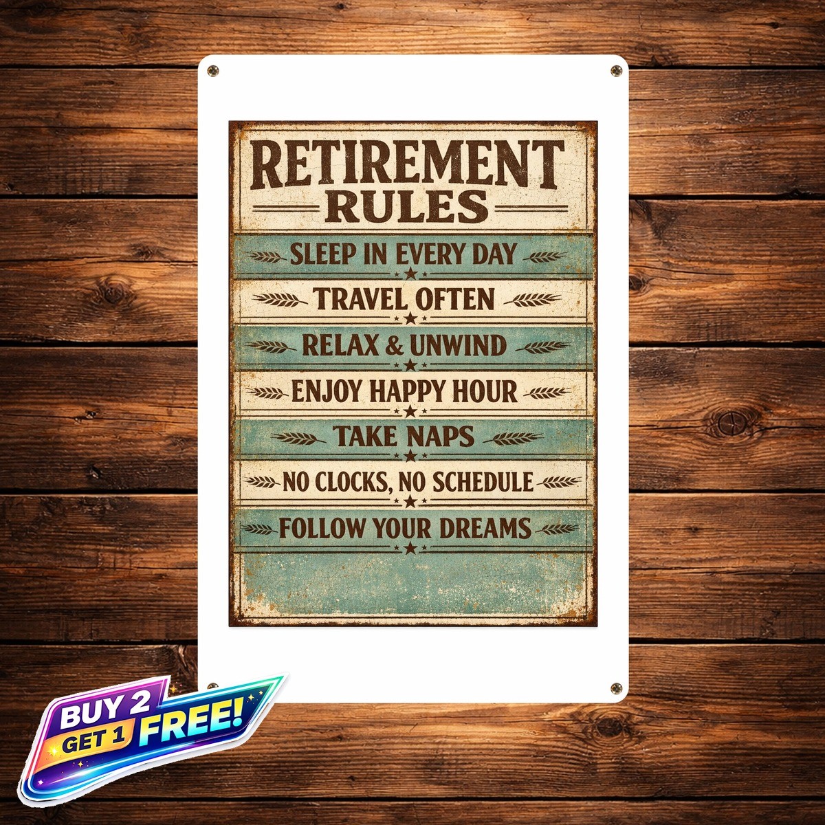 Retirement Rules 8x12 Vintage Iron Wall Art Metal Tin Sign Funny Office Decor