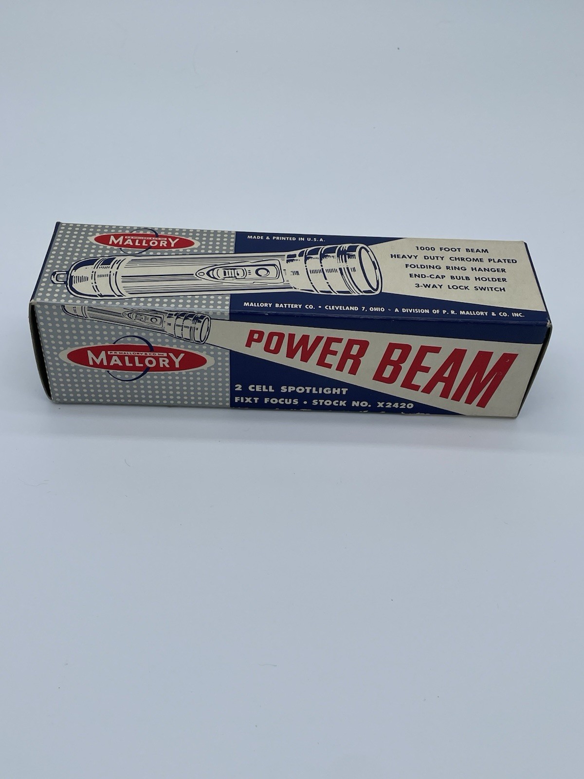 Mallory Power Beam 2 Cell Spotlight Vintage Flashlight With Original Box 