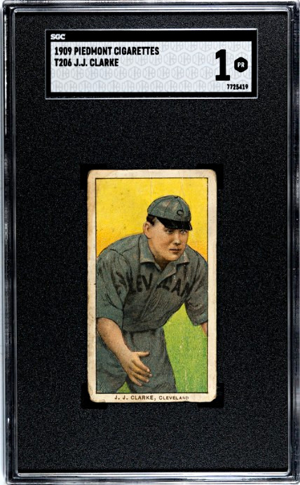 1909 Piedmont Cigarettes T206 J.J. Clarke Cleveland Tobacco Card SGC 1 PR