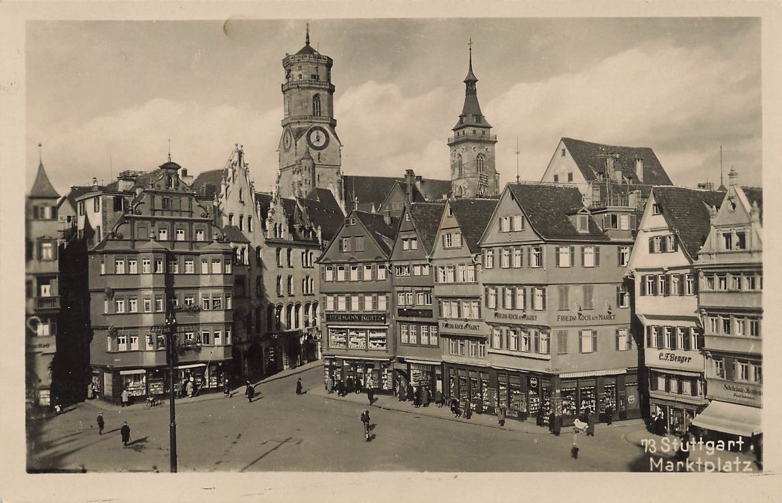 Postcard Stuttgart (70173), marketplace with collegiate church, unused