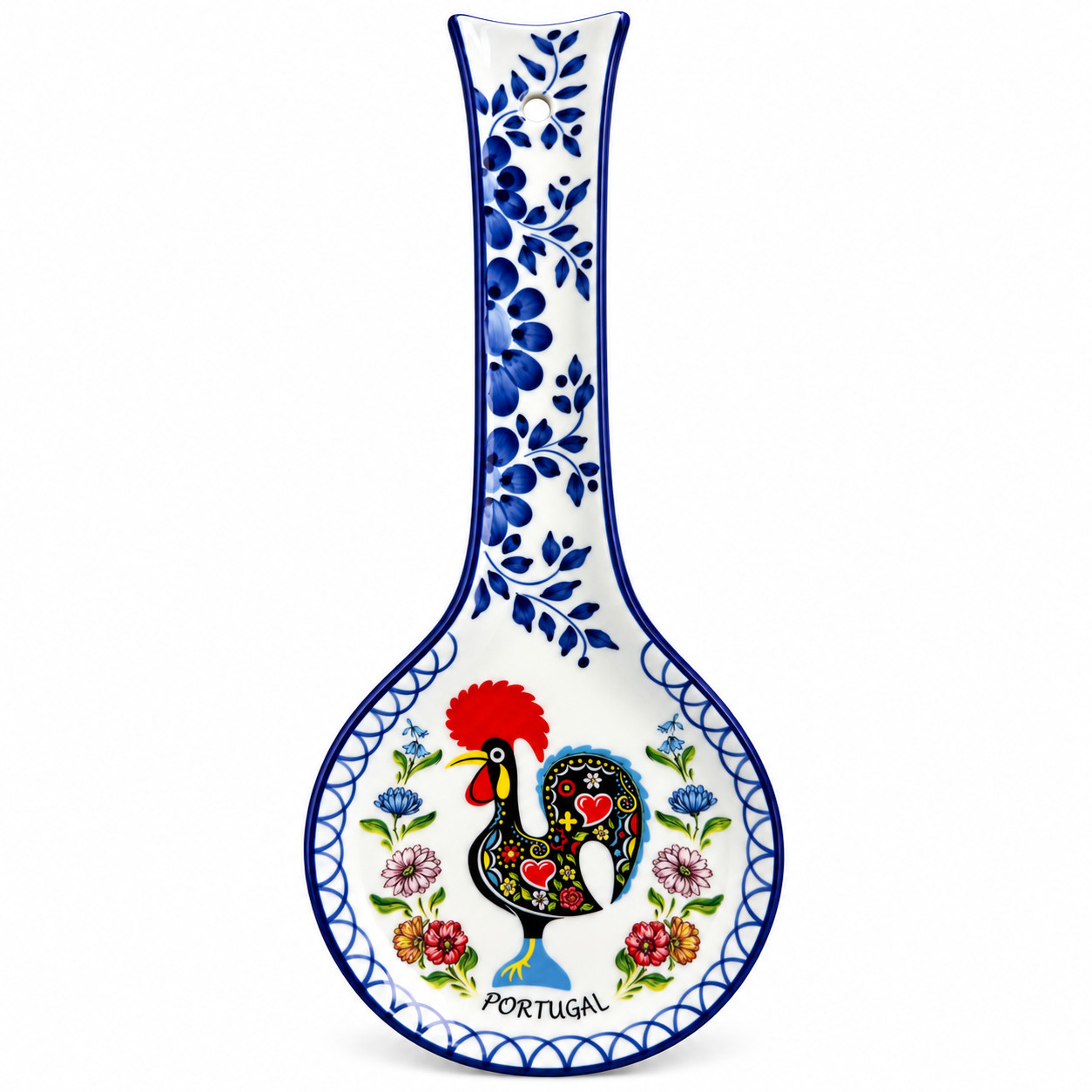 Hand-Painted Portuguese Ceramic Spoon Rest – Rooster Design, 10\ Hand-Painted Portuguese Ceramic Spoon Rest – Rooster Design, 10\