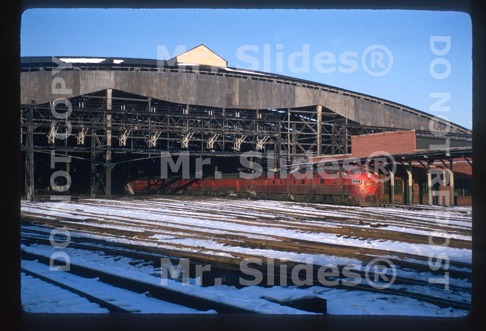 Original Slide GM&O Gulf Mobile & Ohio E7A 100 & E7A W/Psgr Train St. Louis MO