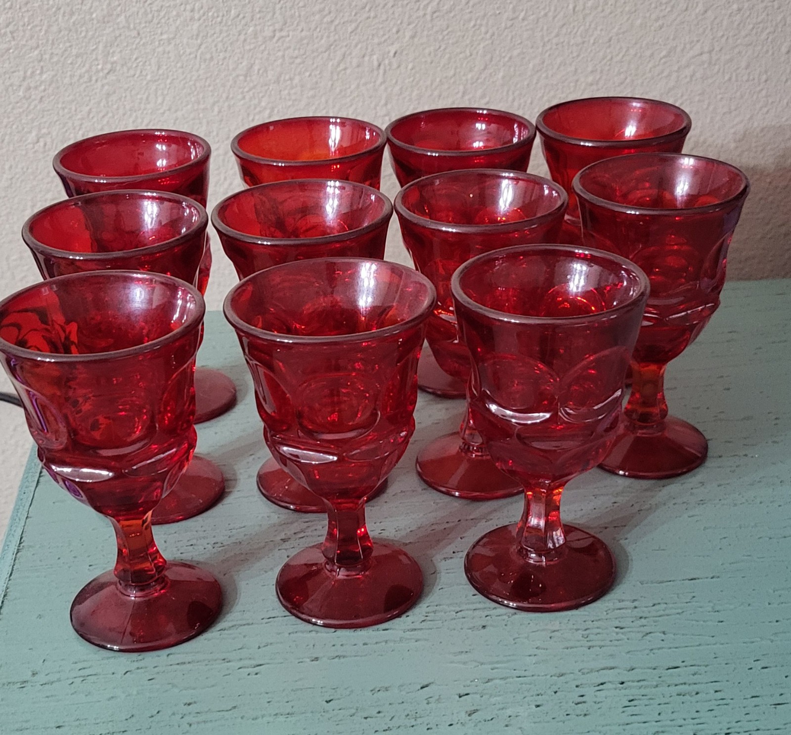 Vintage LOT 11 Fostoria Argus Ruby Red Goblets footed pressed 5\ Vintage LOT 11 Fostoria Argus Ruby Red Goblets footed pressed 5\