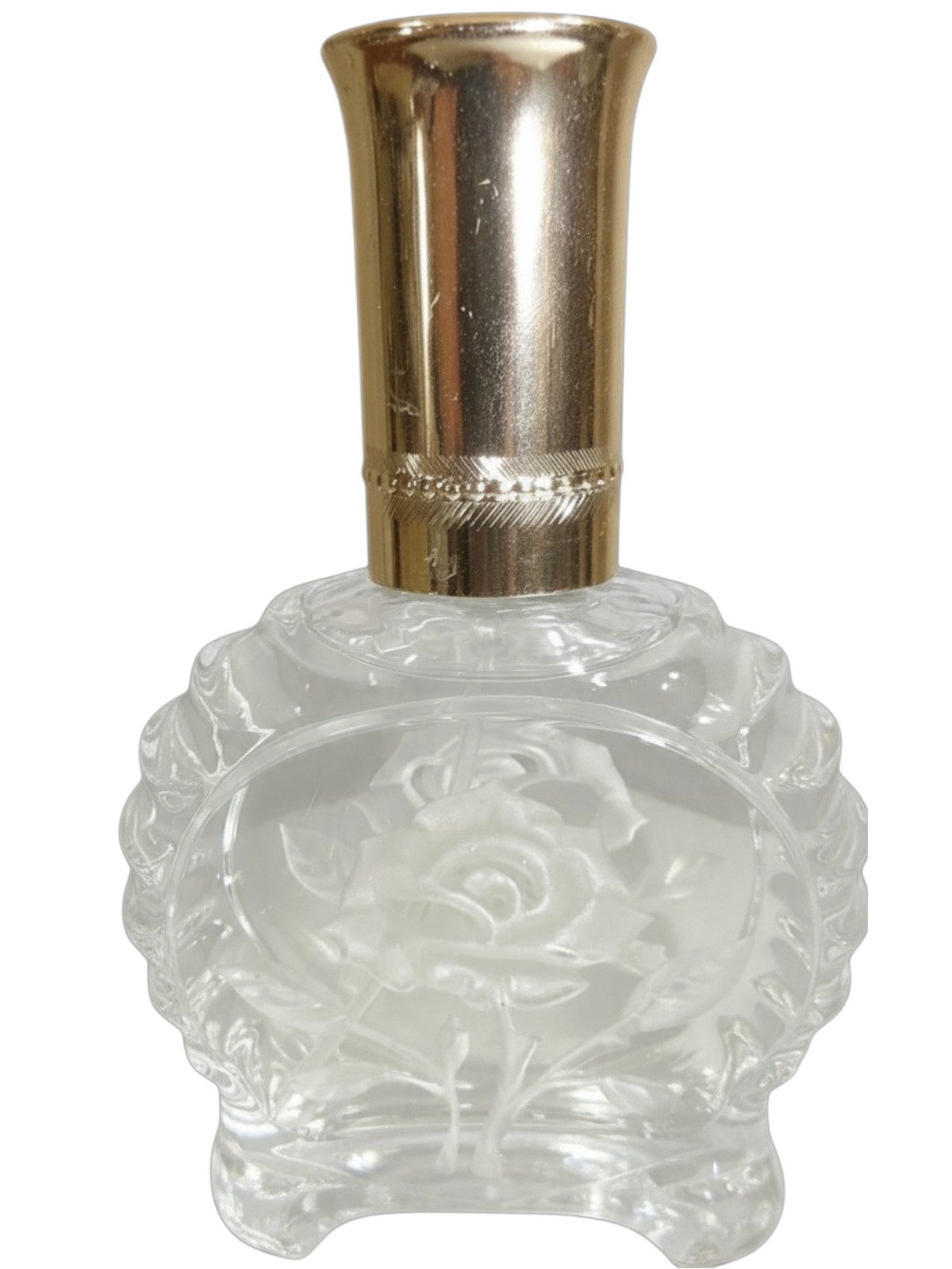 Vintage Glass Flower Etched Perfume Bottle Art Deco Bohemian Vanity Floral