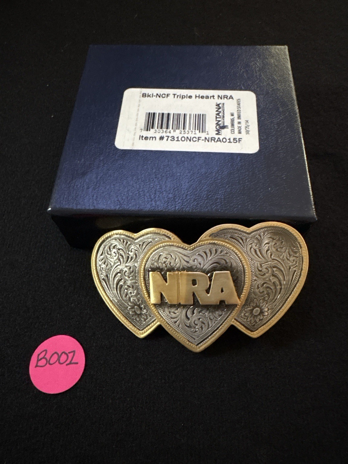 Montana Silversmiths NRA Triple Heart Belt Buckle Silver Gold Tone w/ Box B001