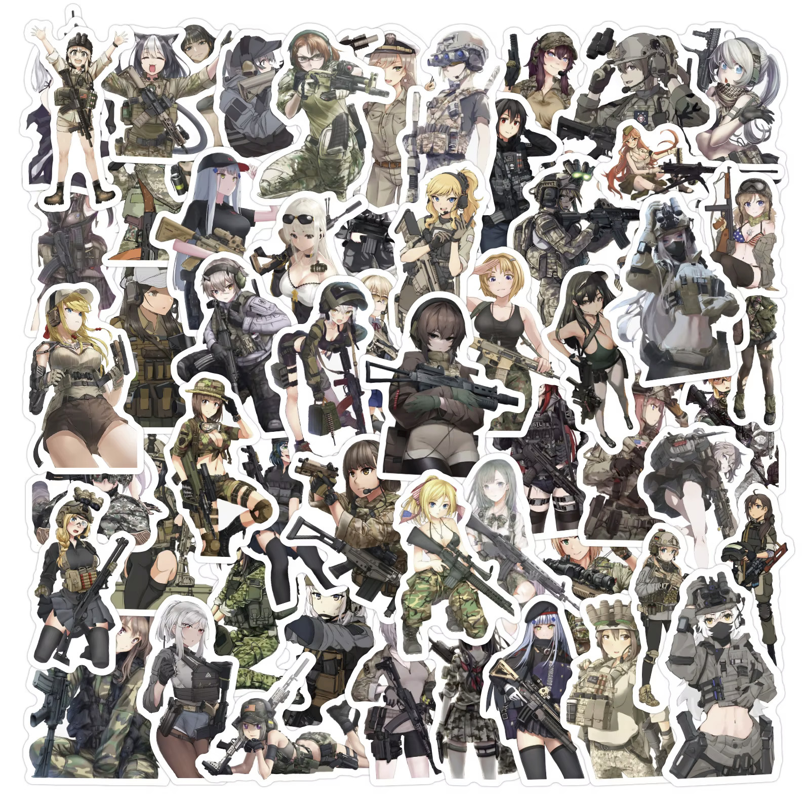 60 Pack Sexy Military Anime Girls Cartoon Decal Set Gun Cute Waifu Camo Beauty