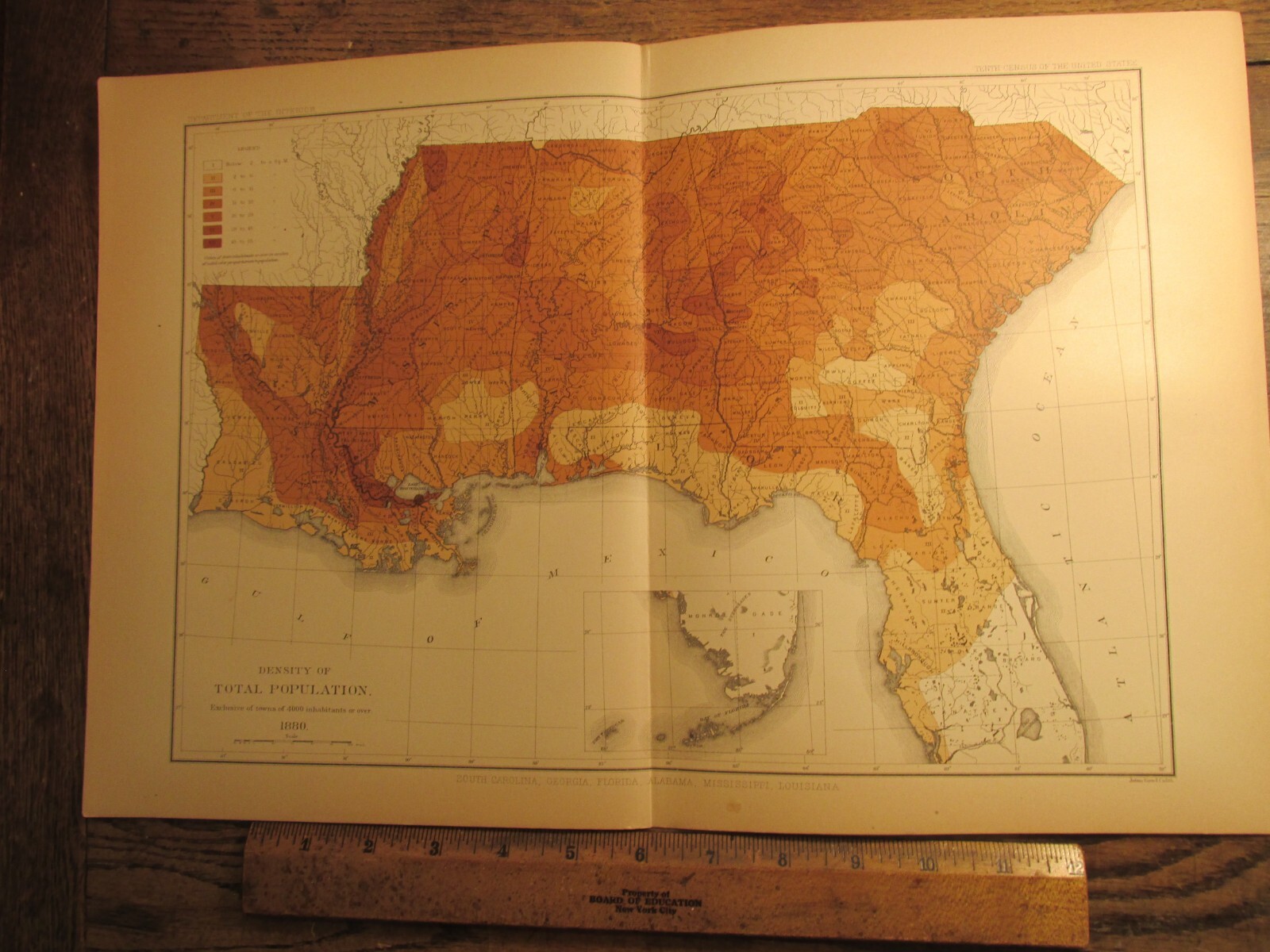 Antique Ephemera 1880 Map of the United States Total Population Density Southern