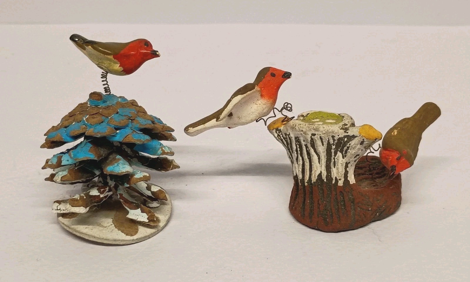 Two Vintage Rare German Paper Mache Trembler Birds Christmas Decor