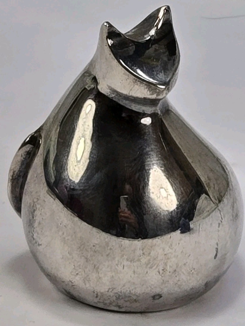 Vintage DANSK Silverplate Barnyard Cat Figurine Paperweight 2.25
