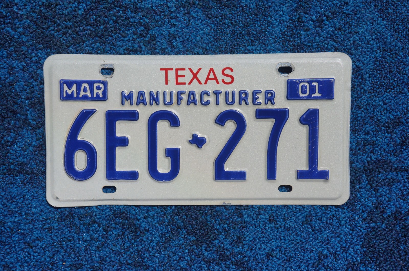 2001 Texas MANUFACTURER License Plate 2001 Texas MANUFACTURER License Plate