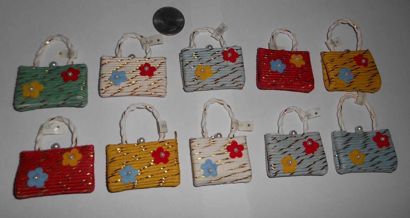 Lot of 10 Vintage JAPAN Made Miniature Purses for Decoration, Fridge Magnets Etc