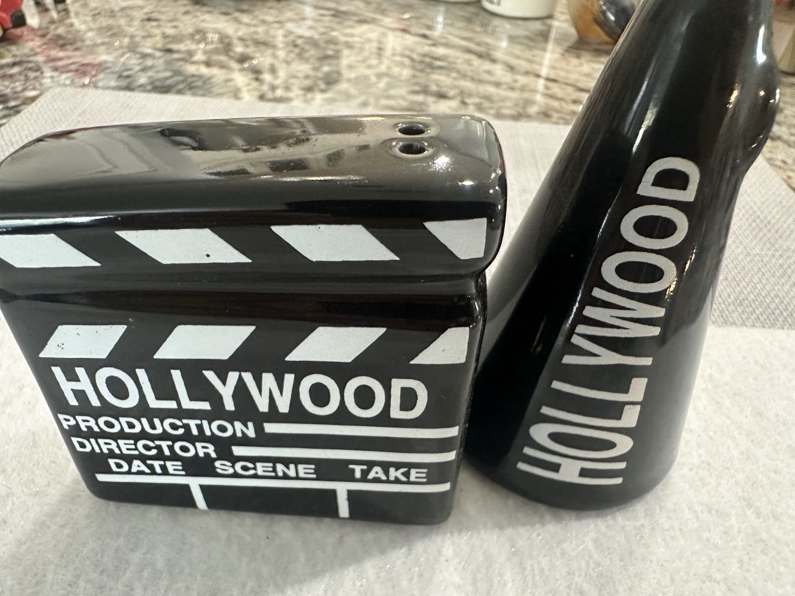 Vintage Black and White Hollywood Movie Director Salt and Pepper Shaker Set Vintage Black and White Hollywood Movie Director Salt and Pepper Shaker Set