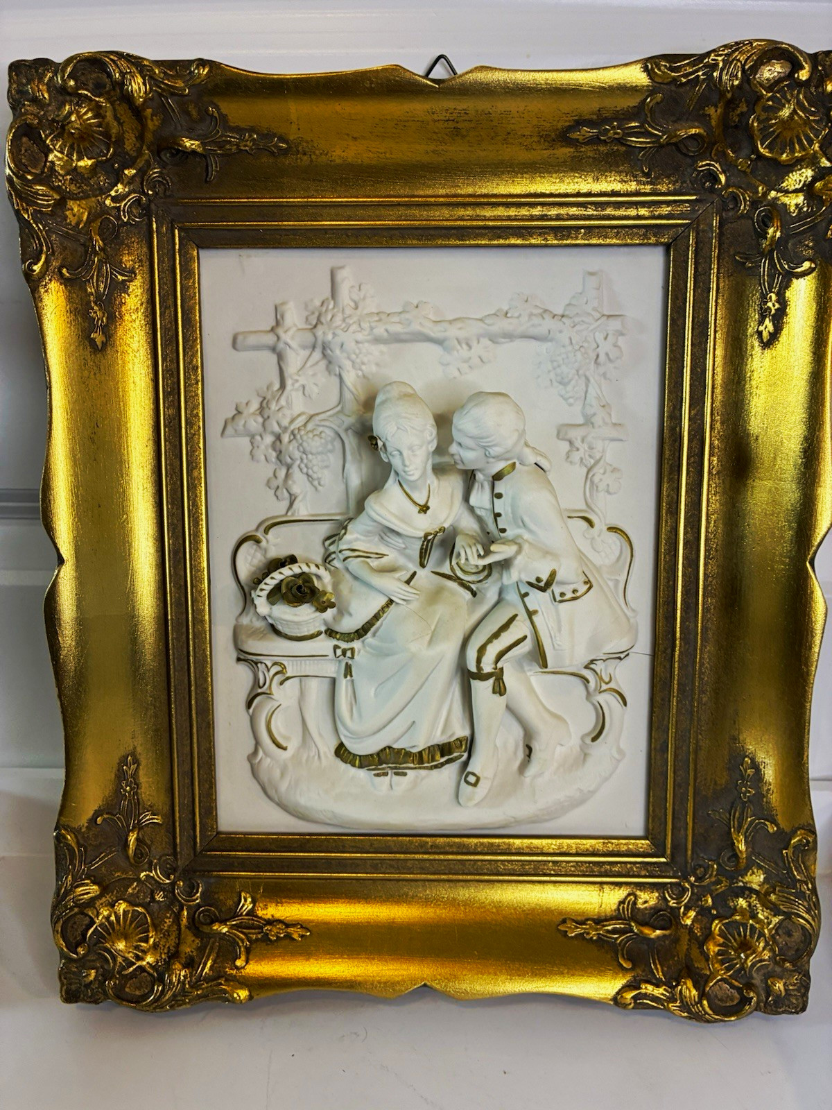 Vintage Alt Meissen German bisque porcelain high-relief wall plaque depicting a